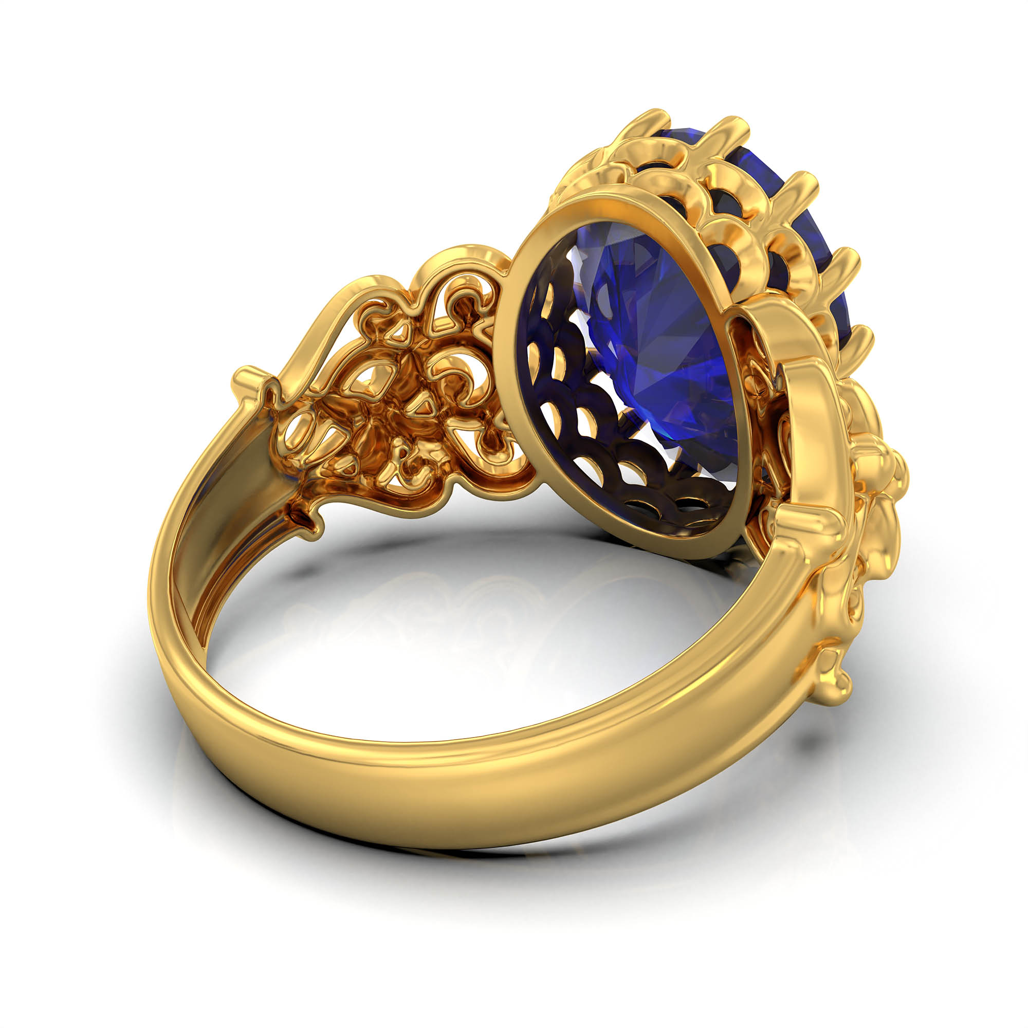 Blue Sapphire (Neelam) Antique Ring for Women in 22K Yellow Gold – Oval 13x10 mm, Prong Setting, 4 g (Design KA-8) thumbnail