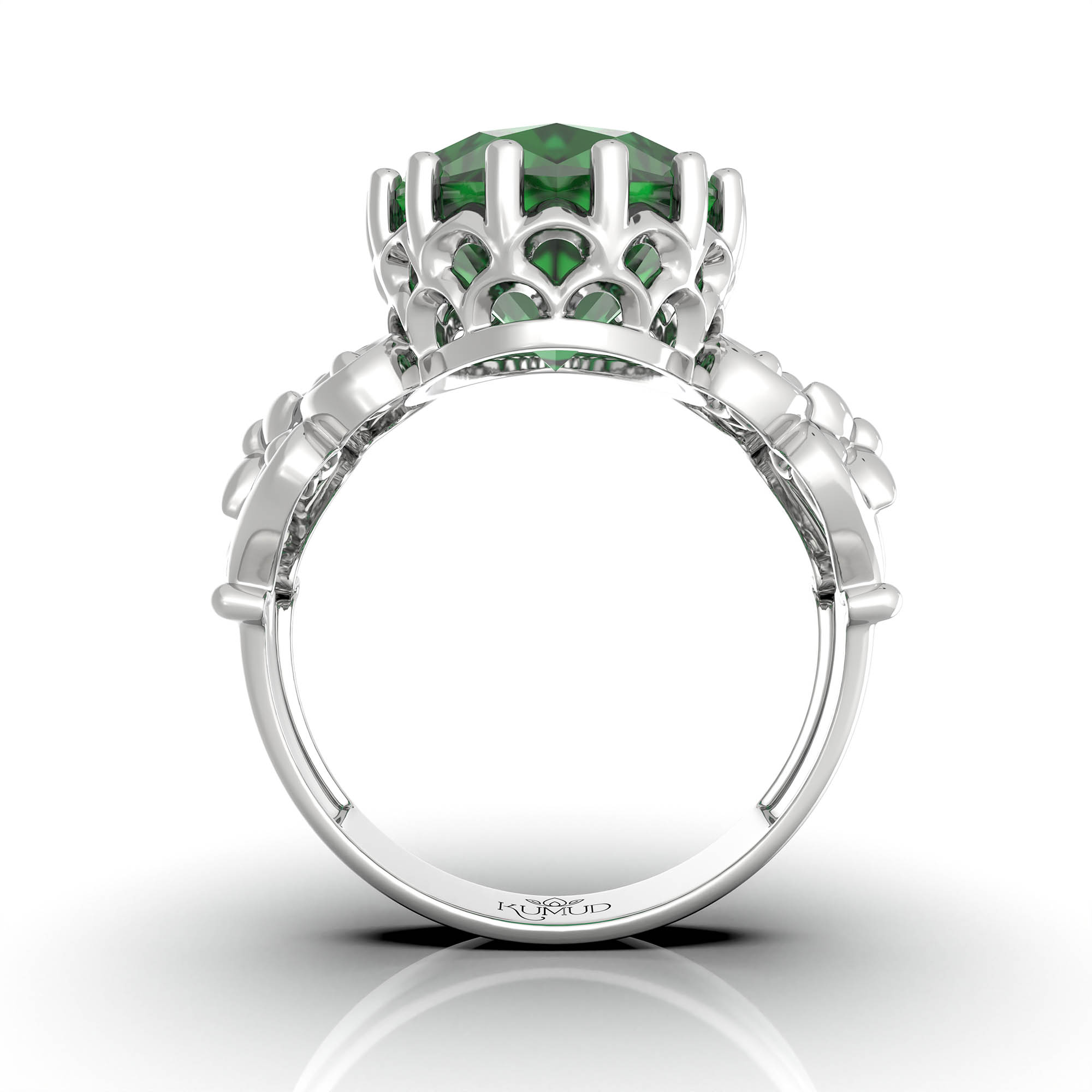 Emerald (Panna) Antique Ring for Women in 18K White Gold – Oval 13x10 mm, Prong Setting, 4 g (Design KA-8) thumbnail