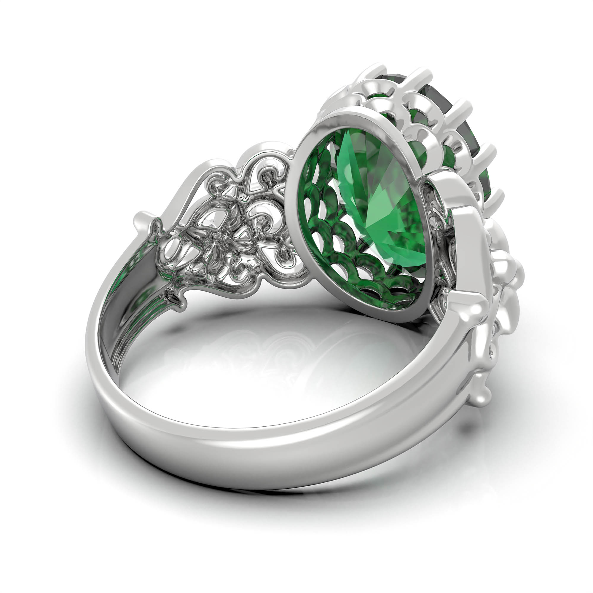 Emerald (Panna) Antique Ring for Women in 18K White Gold – Oval 13x10 mm, Prong Setting, 4 g (Design KA-8) thumbnail