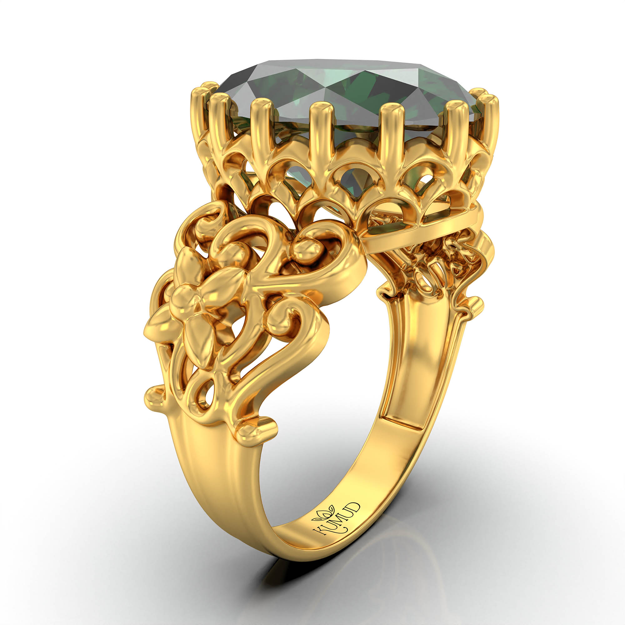 Emerald (Panna) Antique Ring for Women in 22K Yellow Gold – Oval 13x10 mm, Prong Setting, 4 g (Design KA-8) thumbnail