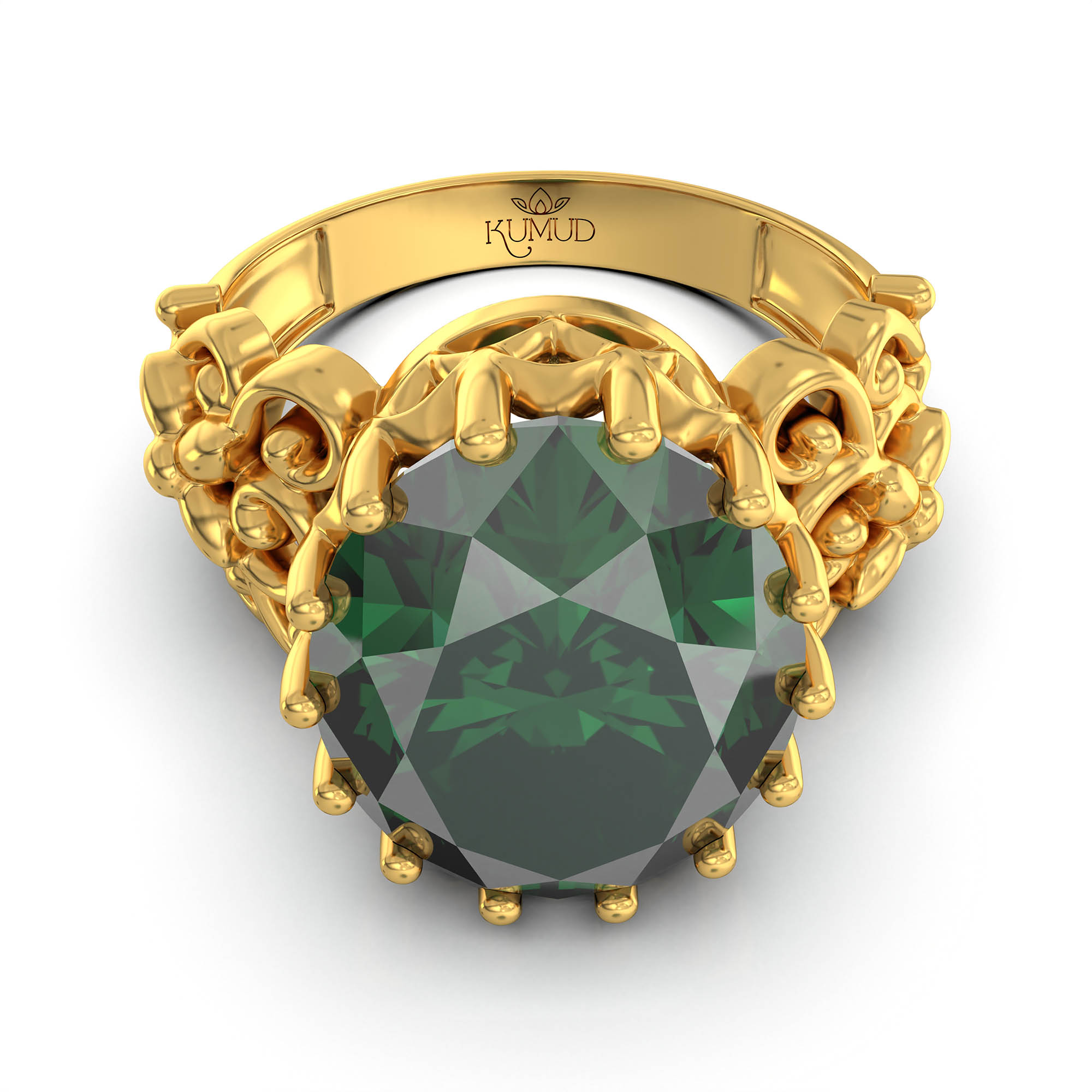 Emerald (Panna) Antique Ring for Women in 22K Yellow Gold – Oval 13x10 mm, Prong Setting, 4 g (Design KA-8) thumbnail