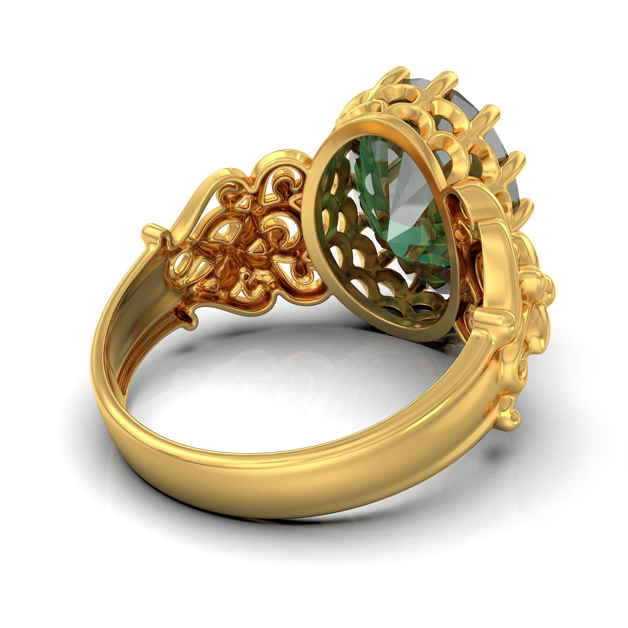 Emerald (Panna) Antique Ring for Women in 22K Yellow Gold – Oval 13x10 mm, Prong Setting, 4 g (Design KA-8) thumbnail