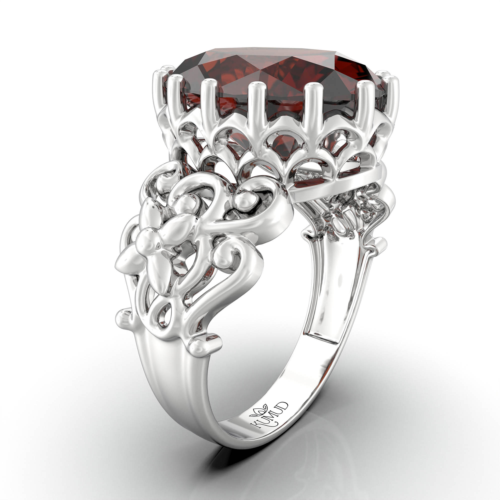 Hessonite (Gomed) Ring for Women in 925 Sterling Silver – Oval 13x10 mm, Prong Setting, 2.4 g (Design KA-8) thumbnail