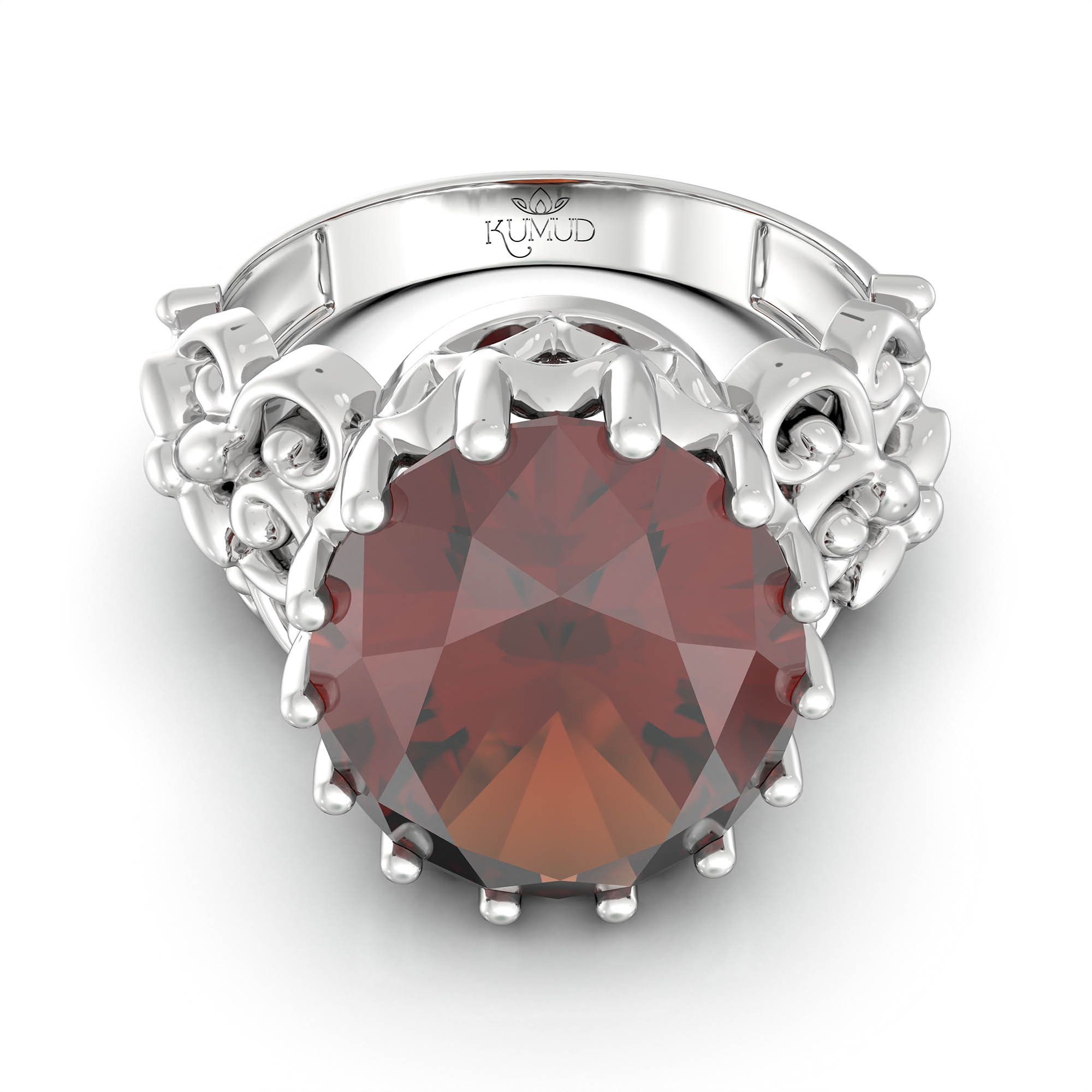 Hessonite (Gomed) Ring for Women in 925 Sterling Silver – Oval 13x10 mm, Prong Setting, 2.4 g (Design KA-8) thumbnail