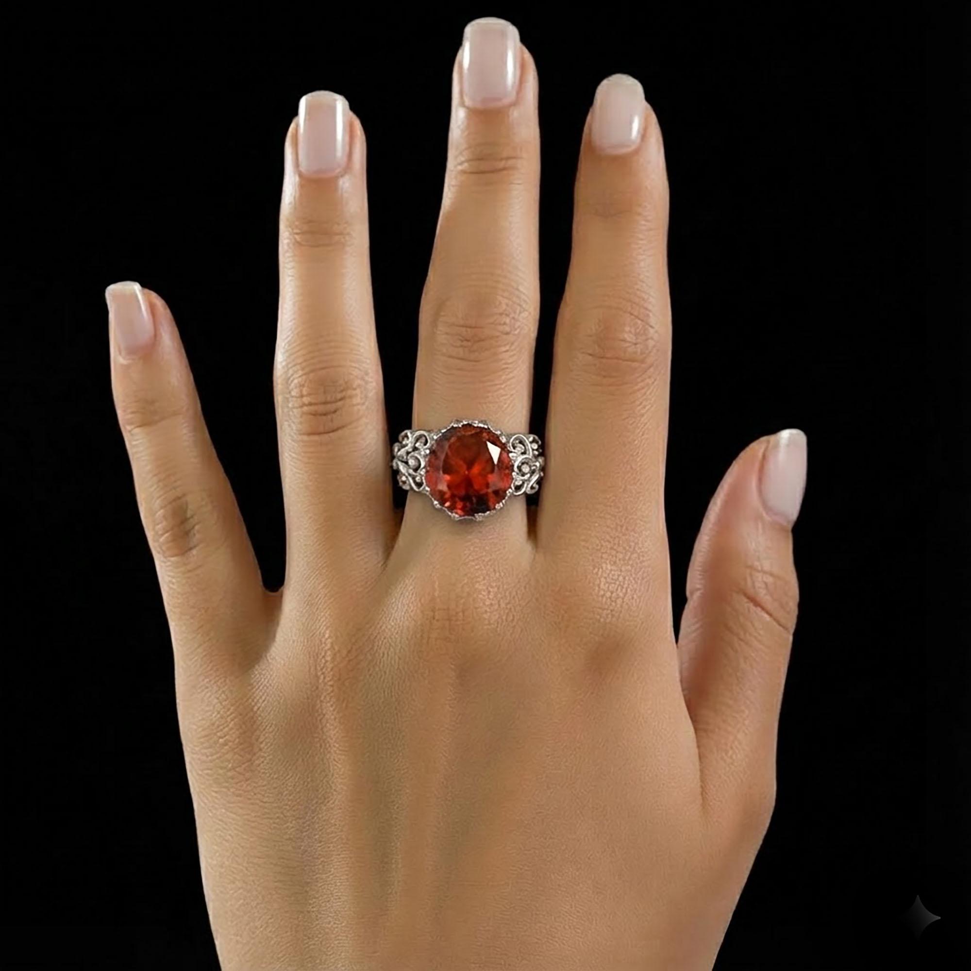 Hessonite (Gomed) Ring for Women in 925 Sterling Silver – Oval 13x10 mm, Prong Setting, 2.4 g (Design KA-8) thumbnail