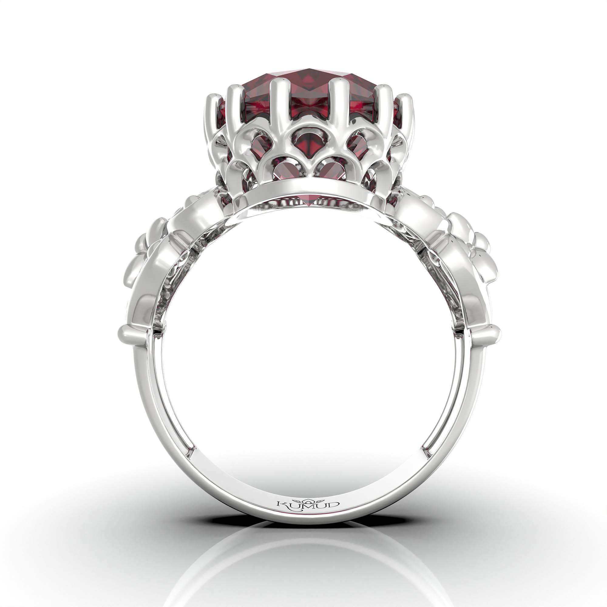 Ruby (Manik) Antique Ring for Women in 18K White Gold – Oval 13x10 mm, Prong Setting, 4 g (Design KA-8) thumbnail