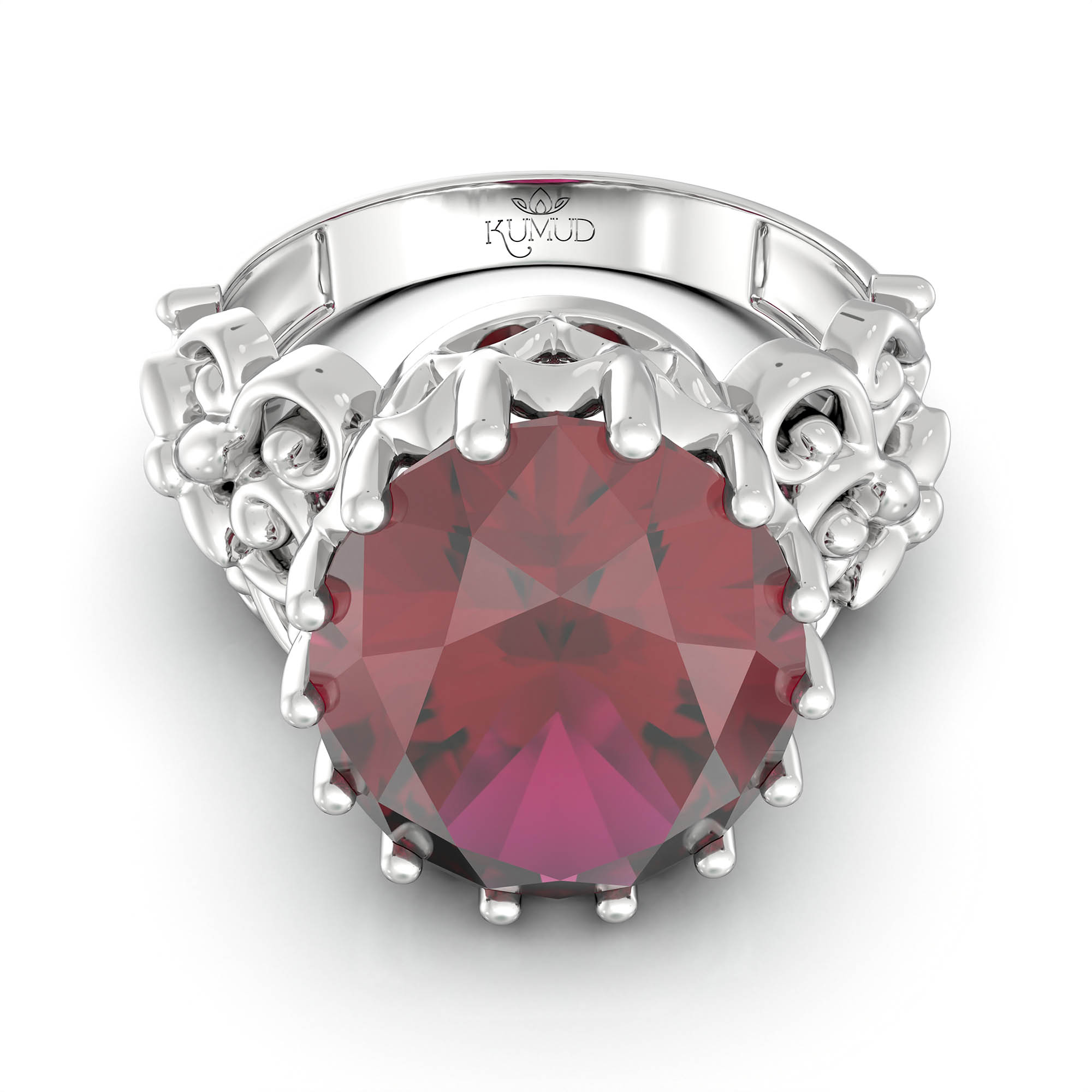 Ruby (Manik) Antique Ring for Women in 18K White Gold – Oval 13x10 mm, Prong Setting, 4 g (Design KA-8) thumbnail