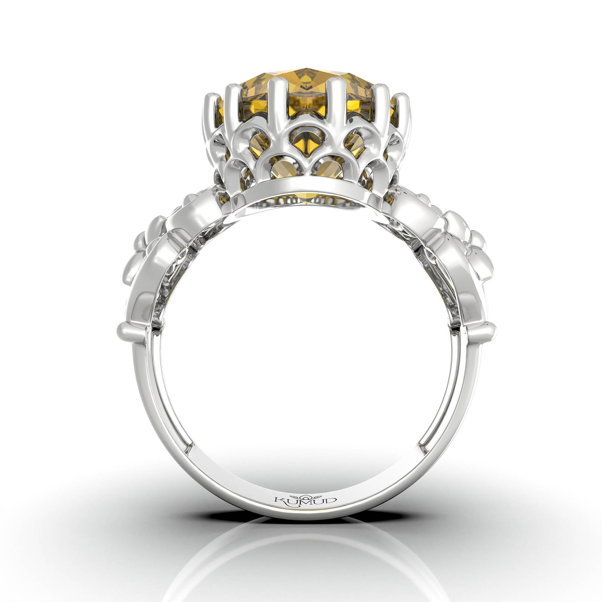 Yellow Sapphire (Pukhraj) Antique Ring for Women in 18K White Gold – Oval 13x10 mm, Prong Setting, 4 g (Design KA-8) thumbnail