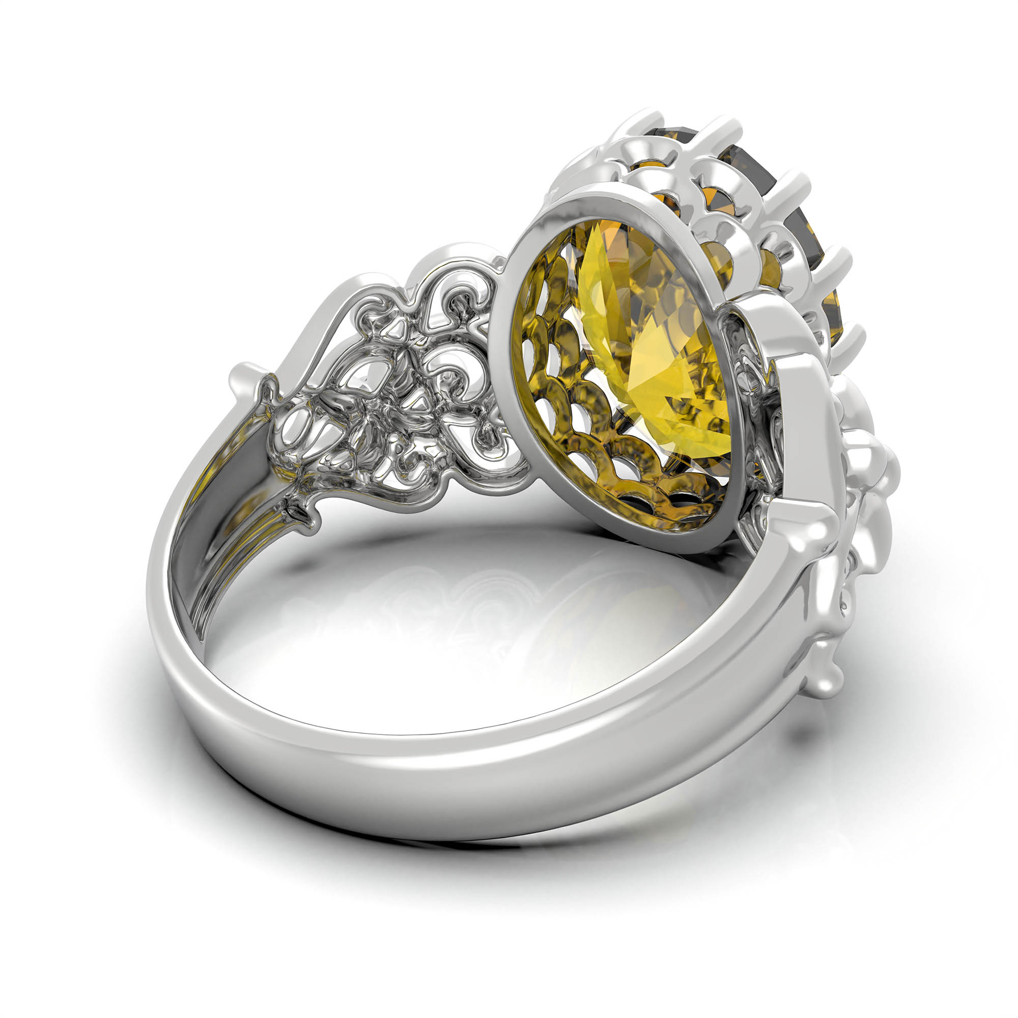 Yellow Sapphire (Pukhraj) Antique Ring for Women in 18K White Gold – Oval 13x10 mm, Prong Setting, 4 g (Design KA-8) thumbnail