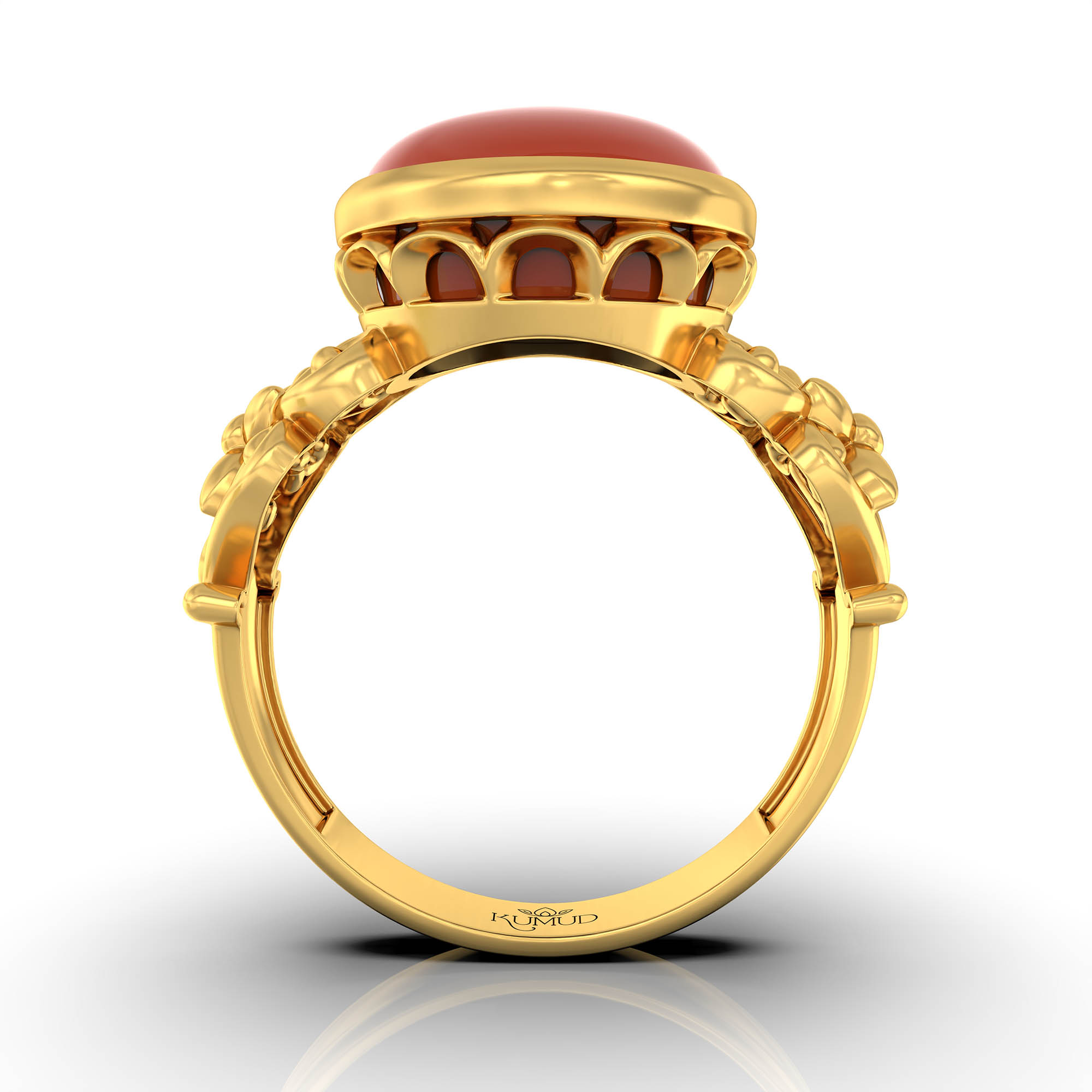 Red Coral (Moonga) Antique Ring for Women in 22K Yellow Gold – Oval Cabochon 13x10 mm, Bezel Setting, 4 g (Design KA-8) thumbnail