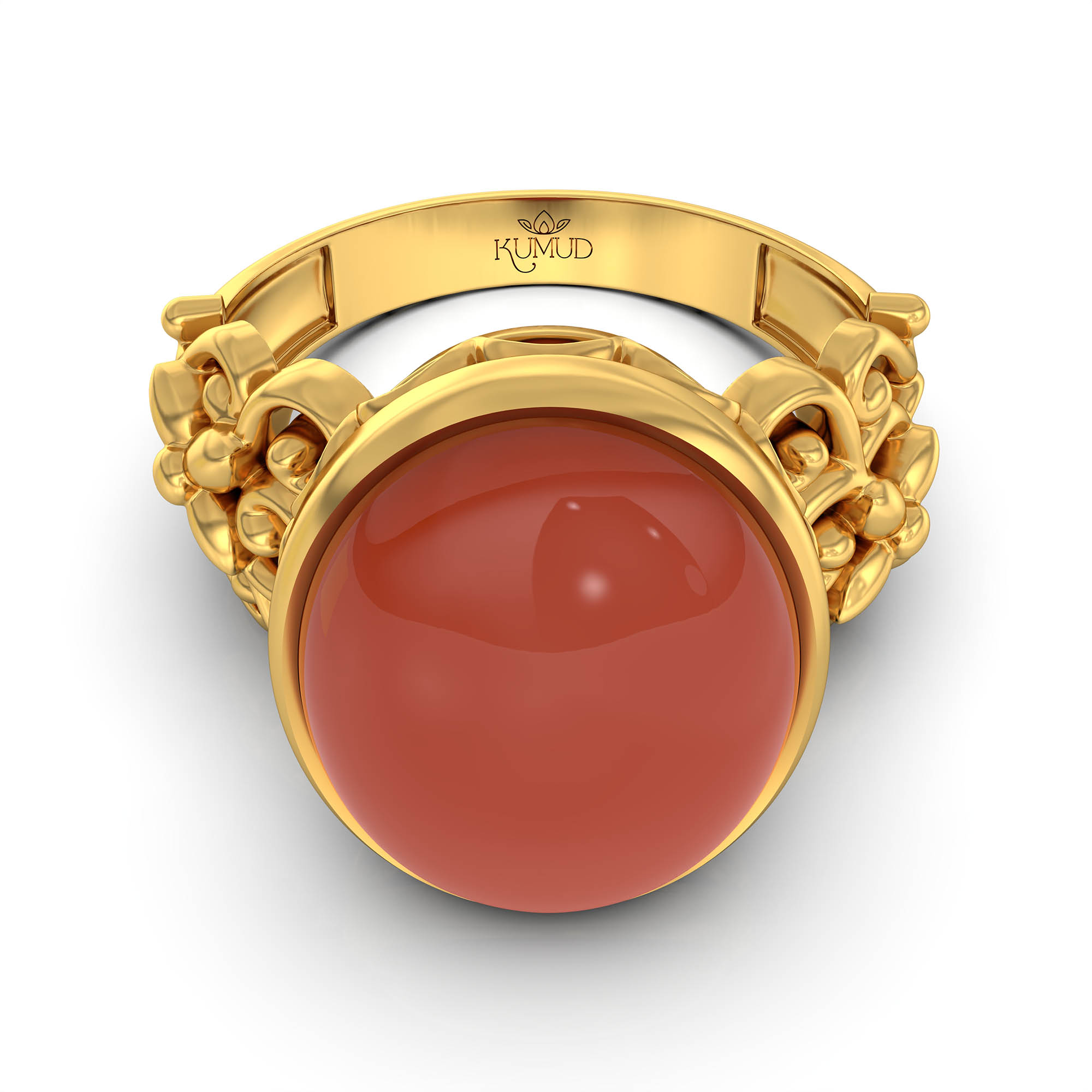 Red Coral (Moonga) Antique Ring for Women in 22K Yellow Gold – Oval Cabochon 13x10 mm, Bezel Setting, 4 g (Design KA-8) thumbnail