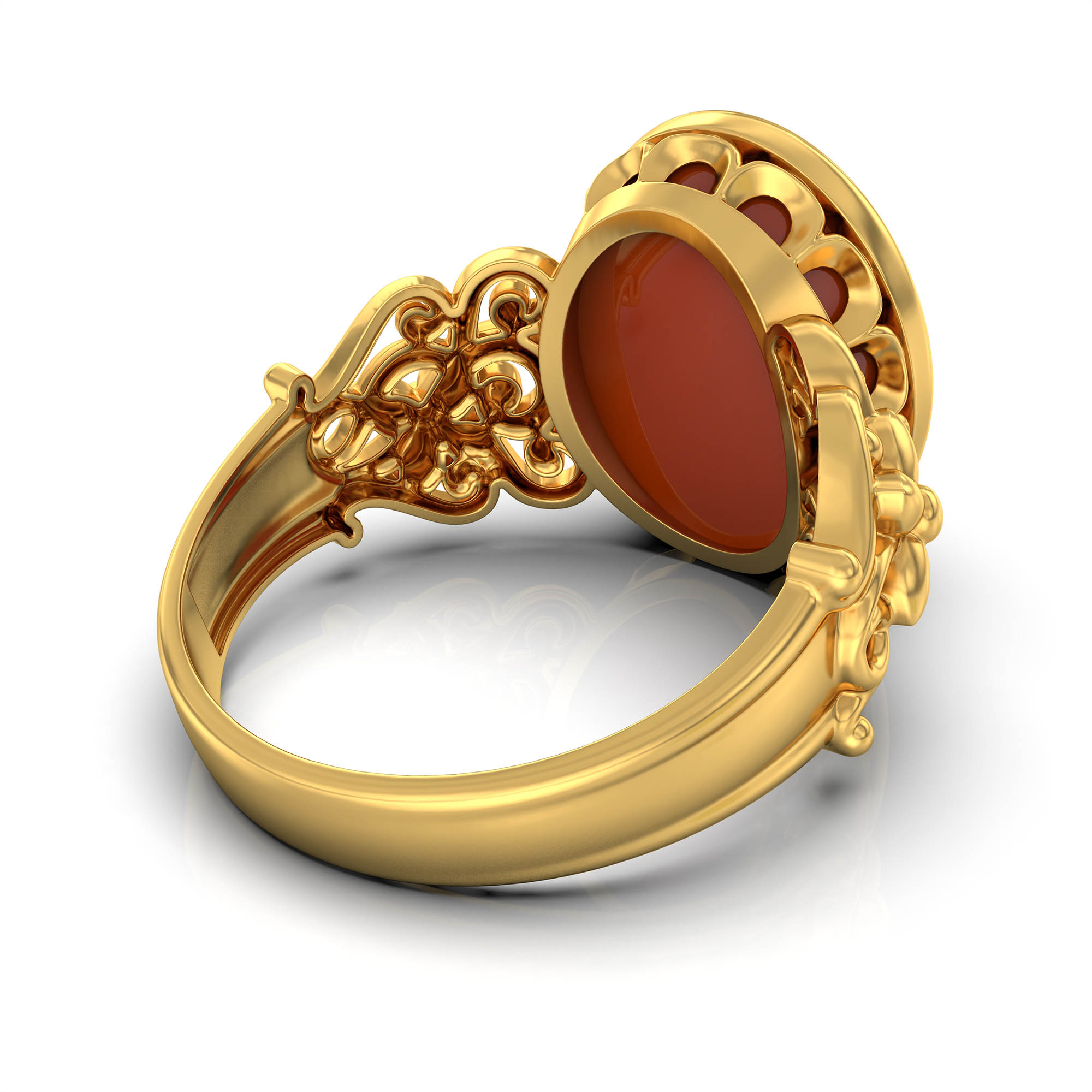 Red Coral (Moonga) Antique Ring for Women in 22K Yellow Gold – Oval Cabochon 13x10 mm, Bezel Setting, 4 g (Design KA-8) thumbnail