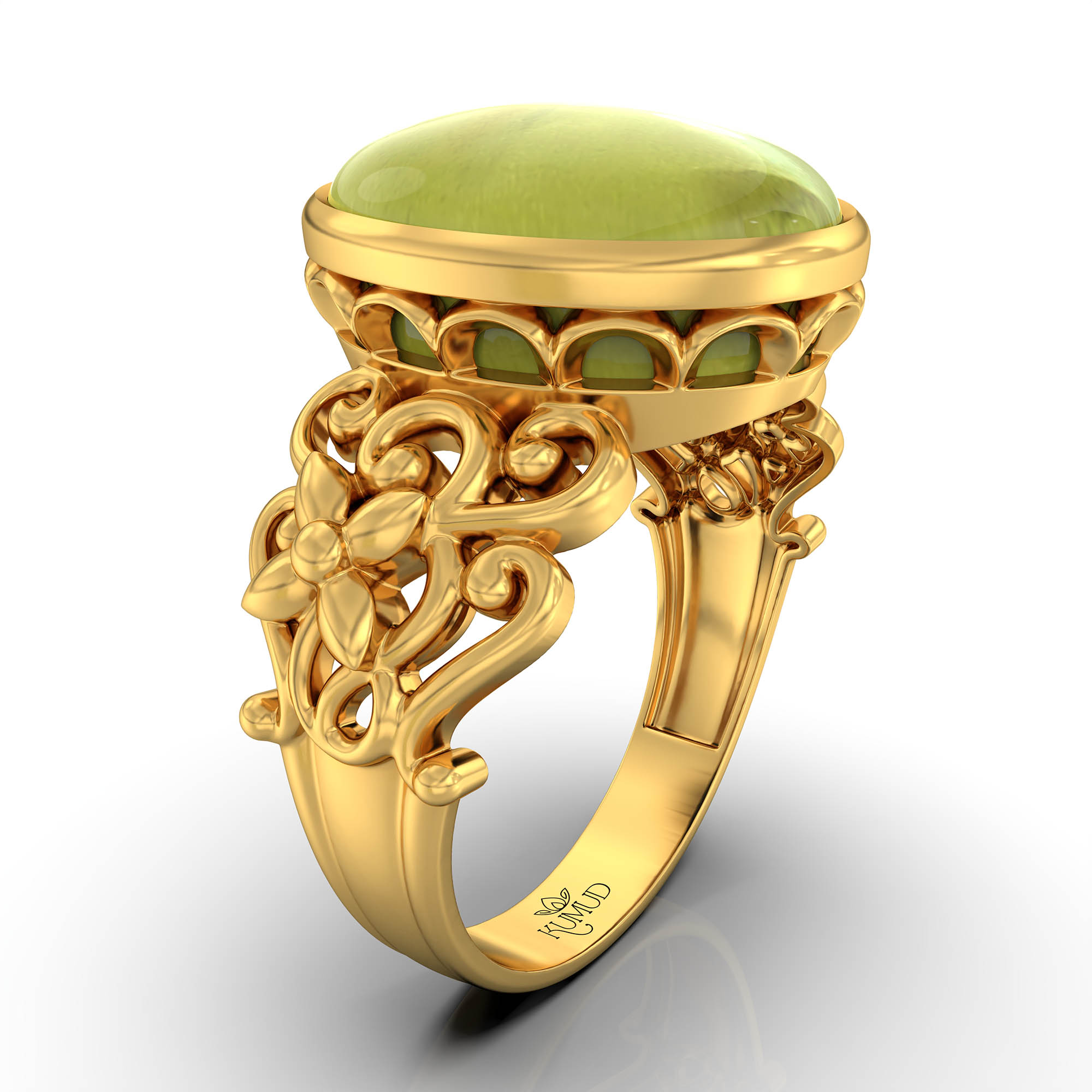 Cat's Eye (Lehsunia) Antique Ring for Women in 22K Yellow Gold – Oval Cabochon 13x10 mm, Bezel Setting, 4 g (Design KA-8) thumbnail