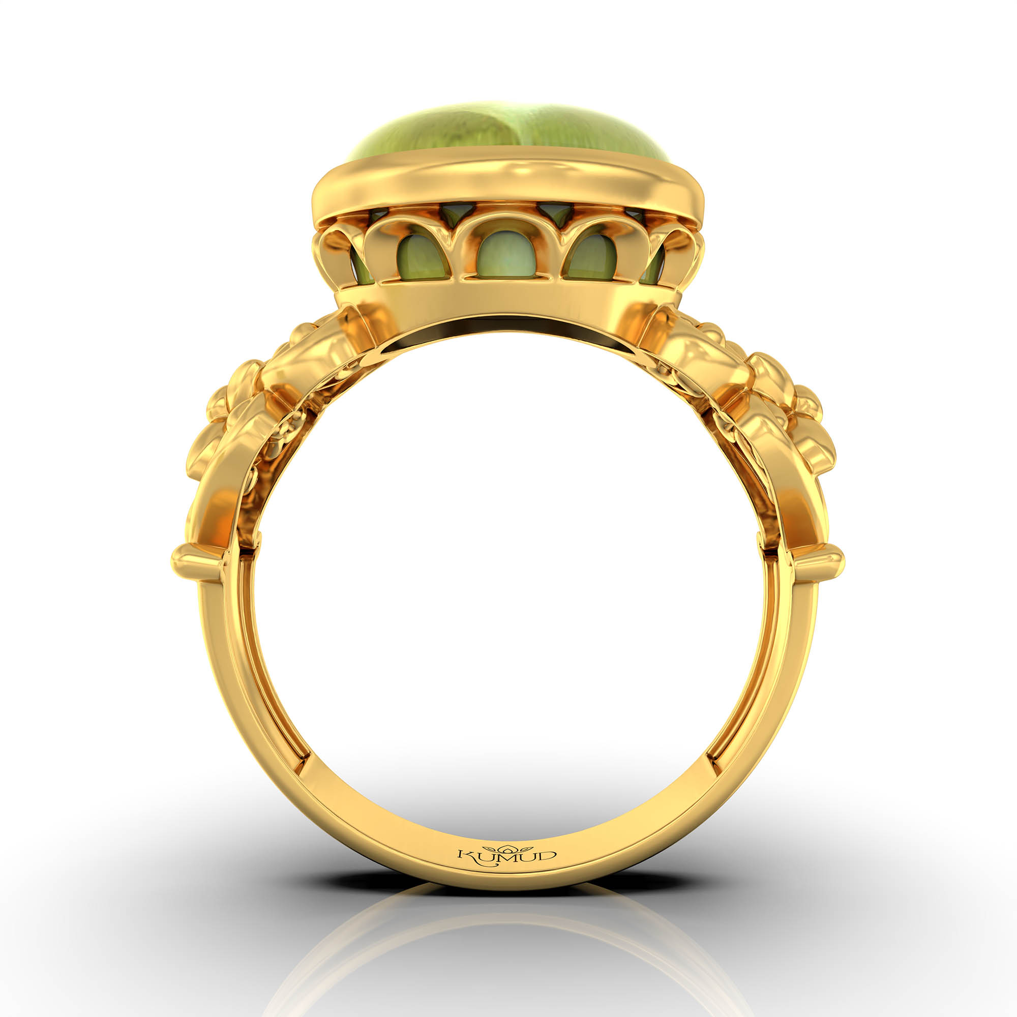 Cat's Eye (Lehsunia) Antique Ring for Women in 22K Yellow Gold – Oval Cabochon 13x10 mm, Bezel Setting, 4 g (Design KA-8) thumbnail