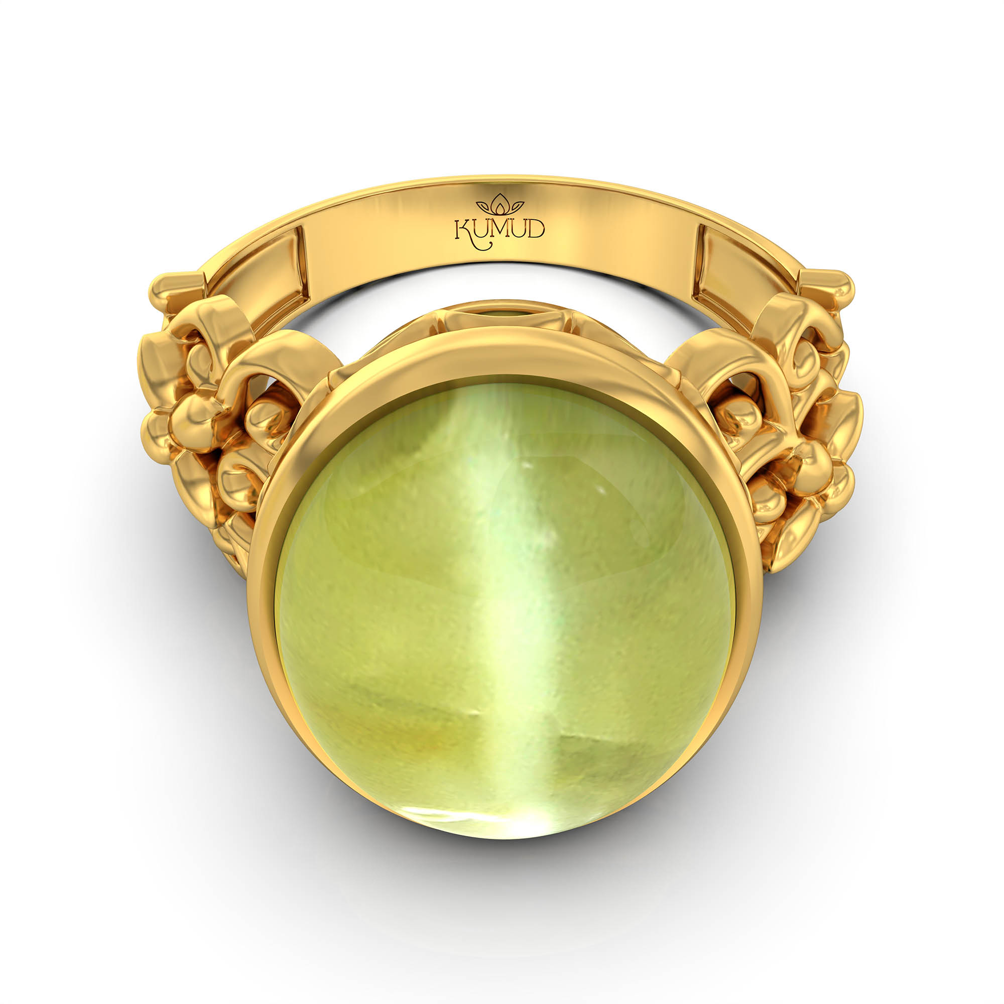 Cat's Eye (Lehsunia) Antique Ring for Women in 22K Yellow Gold – Oval Cabochon 13x10 mm, Bezel Setting, 4 g (Design KA-8) thumbnail