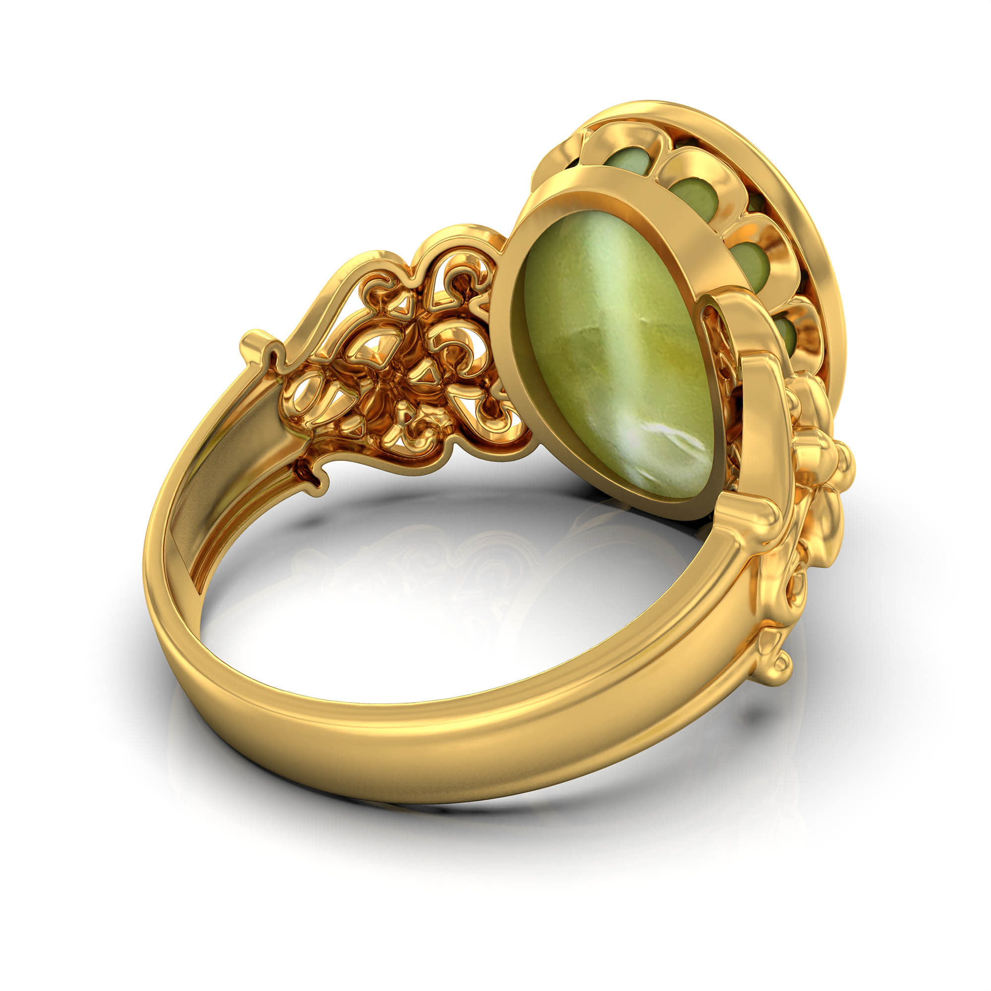 Cat's Eye (Lehsunia) Antique Ring for Women in 22K Yellow Gold – Oval Cabochon 13x10 mm, Bezel Setting, 4 g (Design KA-8) thumbnail