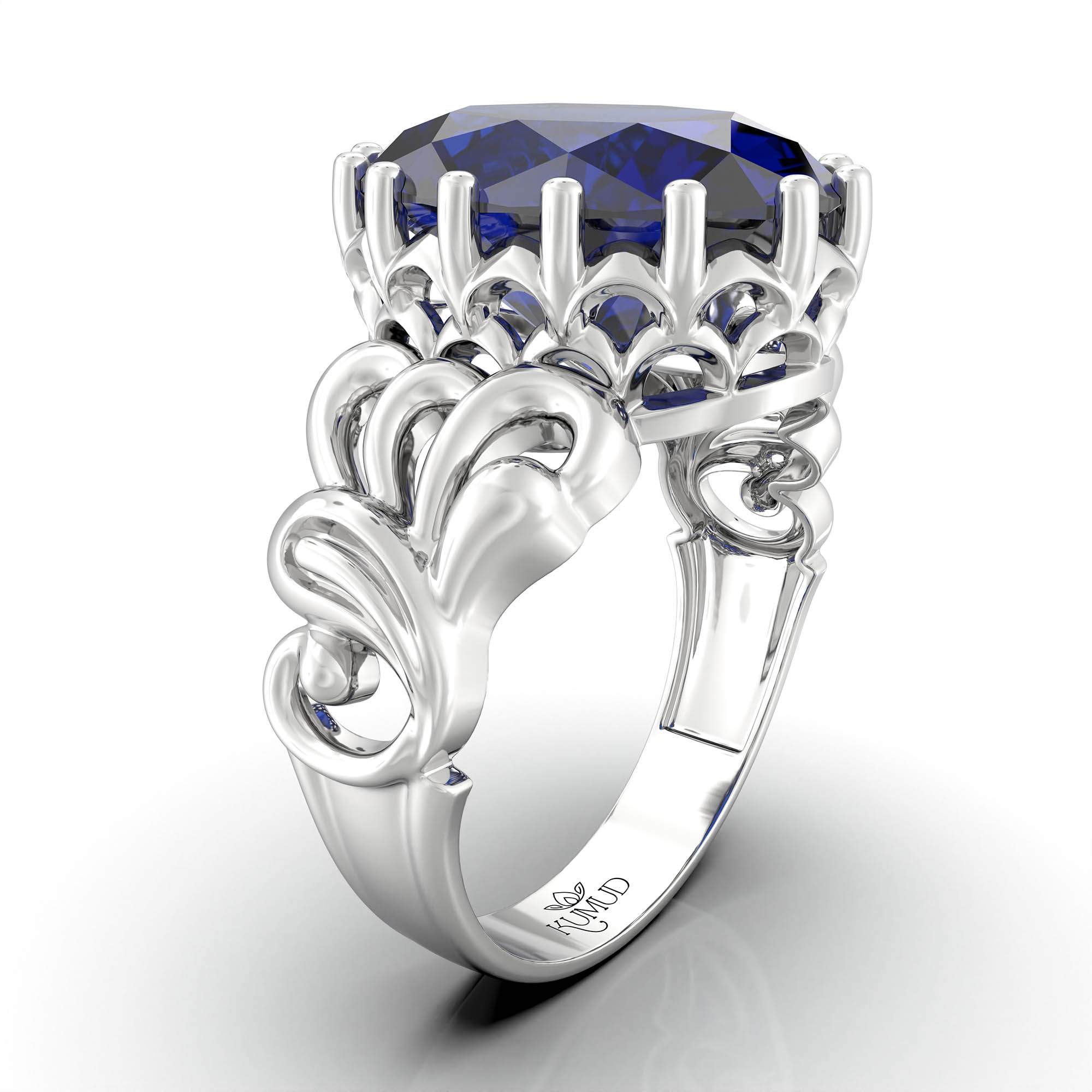 Blue Sapphire (Neelam) Ring for Women in 925 Sterling Silver – Oval 13x10 mm, Prong Setting, 2.4 g (Design KA-9) thumbnail