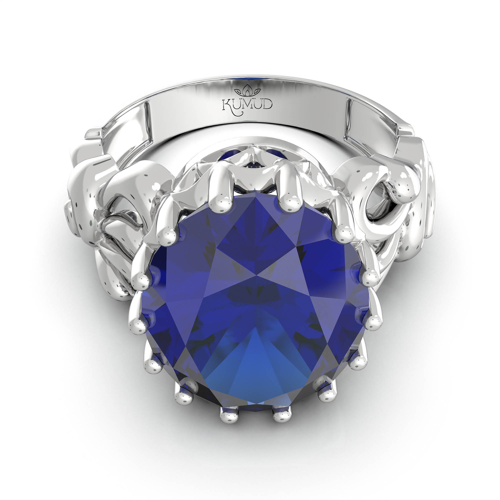 Blue Sapphire (Neelam) Ring for Women in 925 Sterling Silver – Oval 13x10 mm, Prong Setting, 2.4 g (Design KA-9) thumbnail
