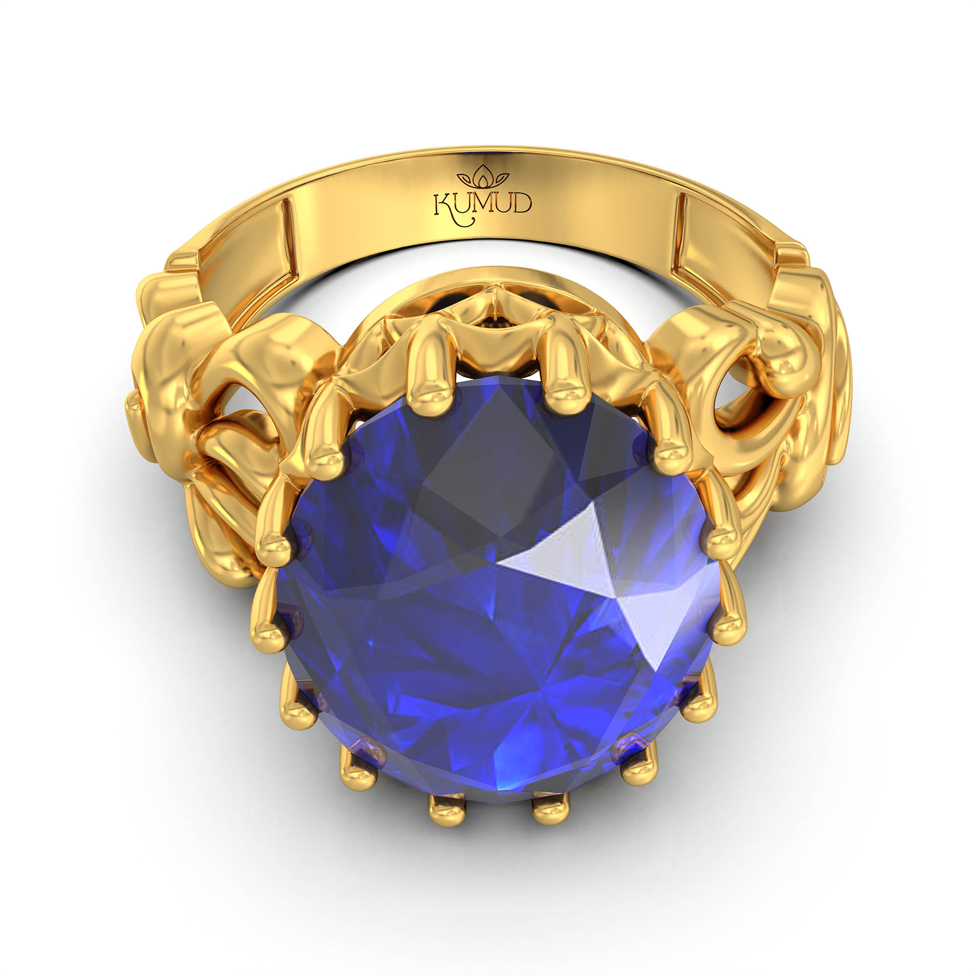 Blue Sapphire (Neelam) Antique Ring for Women in 22K Yellow Gold – Oval 13x10 mm, Prong Setting, 4 g (Design KA-9) thumbnail
