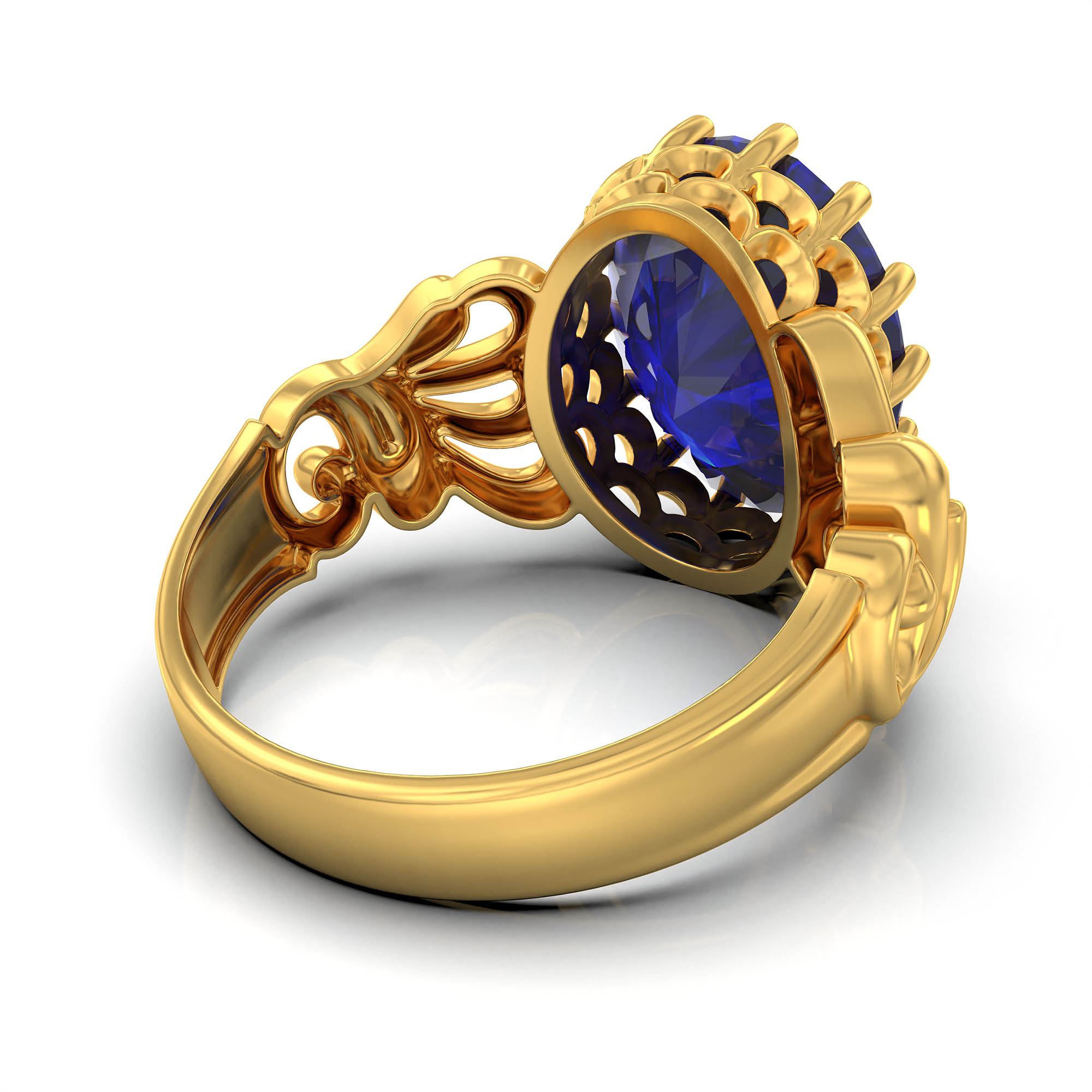 Blue Sapphire (Neelam) Antique Ring for Women in 22K Yellow Gold – Oval 13x10 mm, Prong Setting, 4 g (Design KA-9) thumbnail