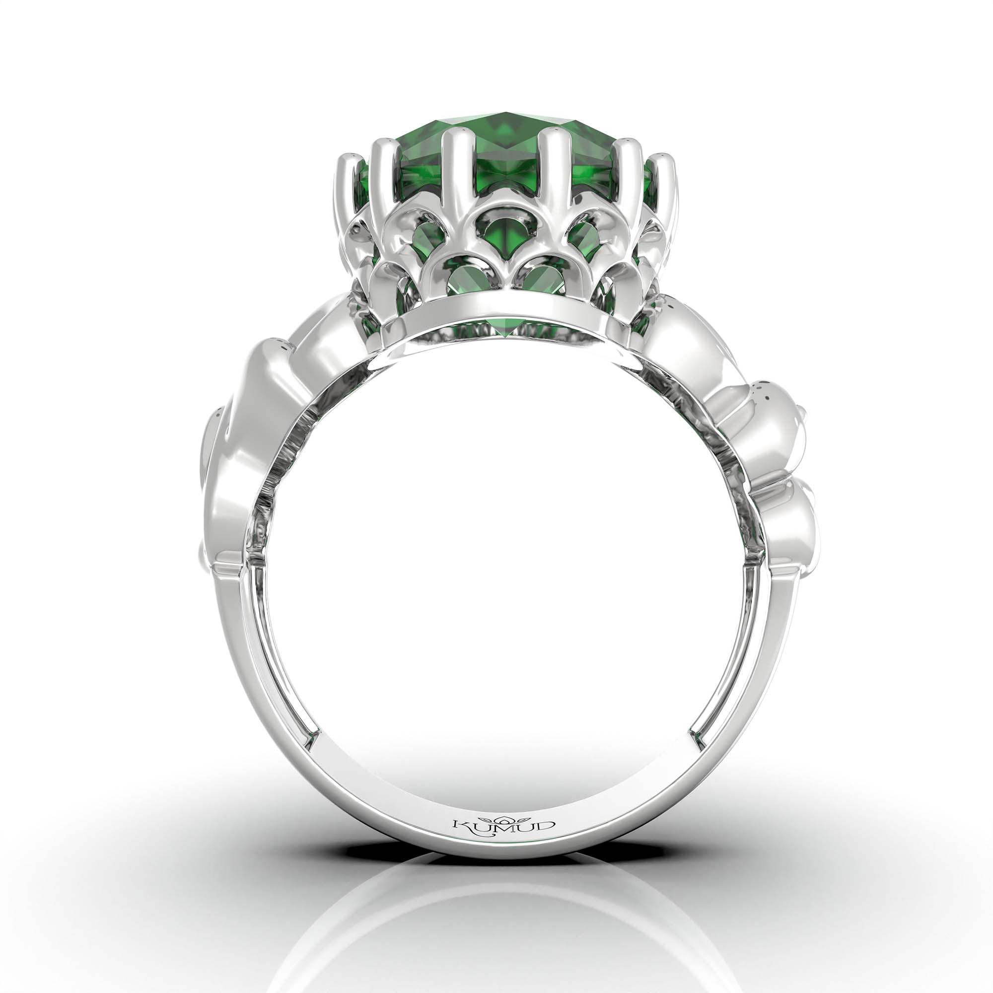 Emerald (Panna) Antique Ring for Women in 18K White Gold – Oval 13x10 mm, Prong Setting, 4 g (Design KA-9) thumbnail