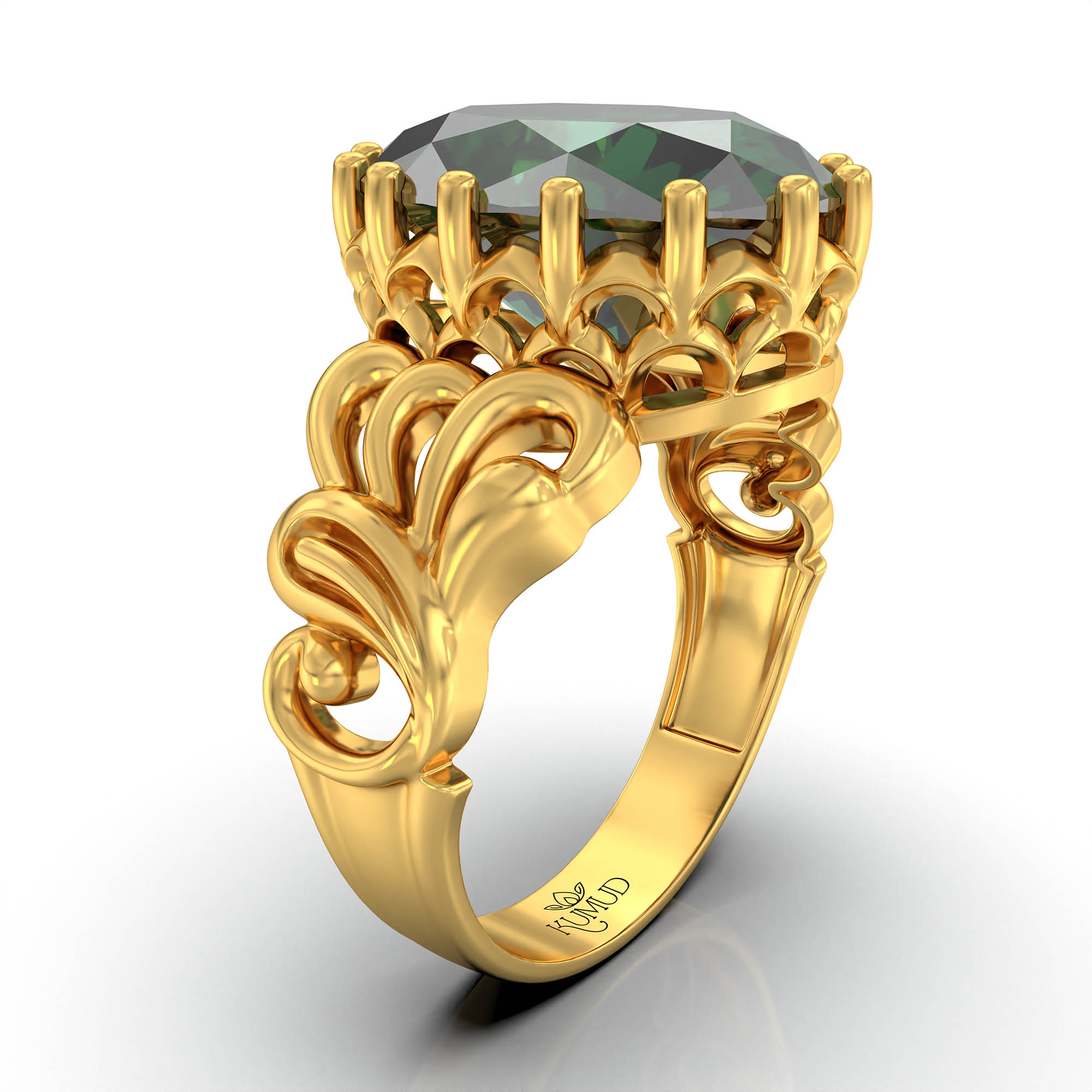 Emerald (Panna) Antique Ring for Women in 22K Yellow Gold – Oval 13x10 mm, Prong Setting, 4 g (Design KA-9) thumbnail