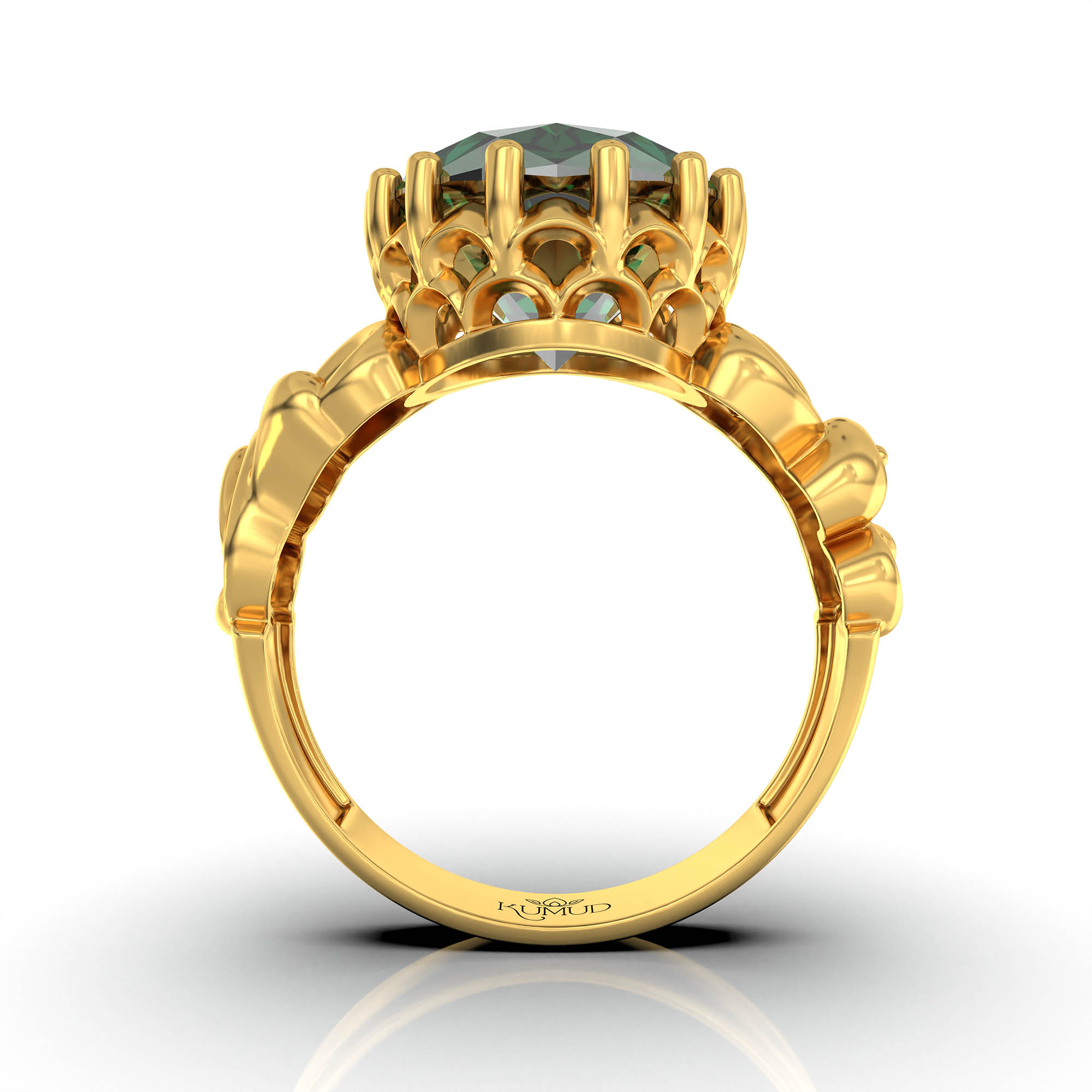 Emerald (Panna) Antique Ring for Women in 22K Yellow Gold – Oval 13x10 mm, Prong Setting, 4 g (Design KA-9) thumbnail