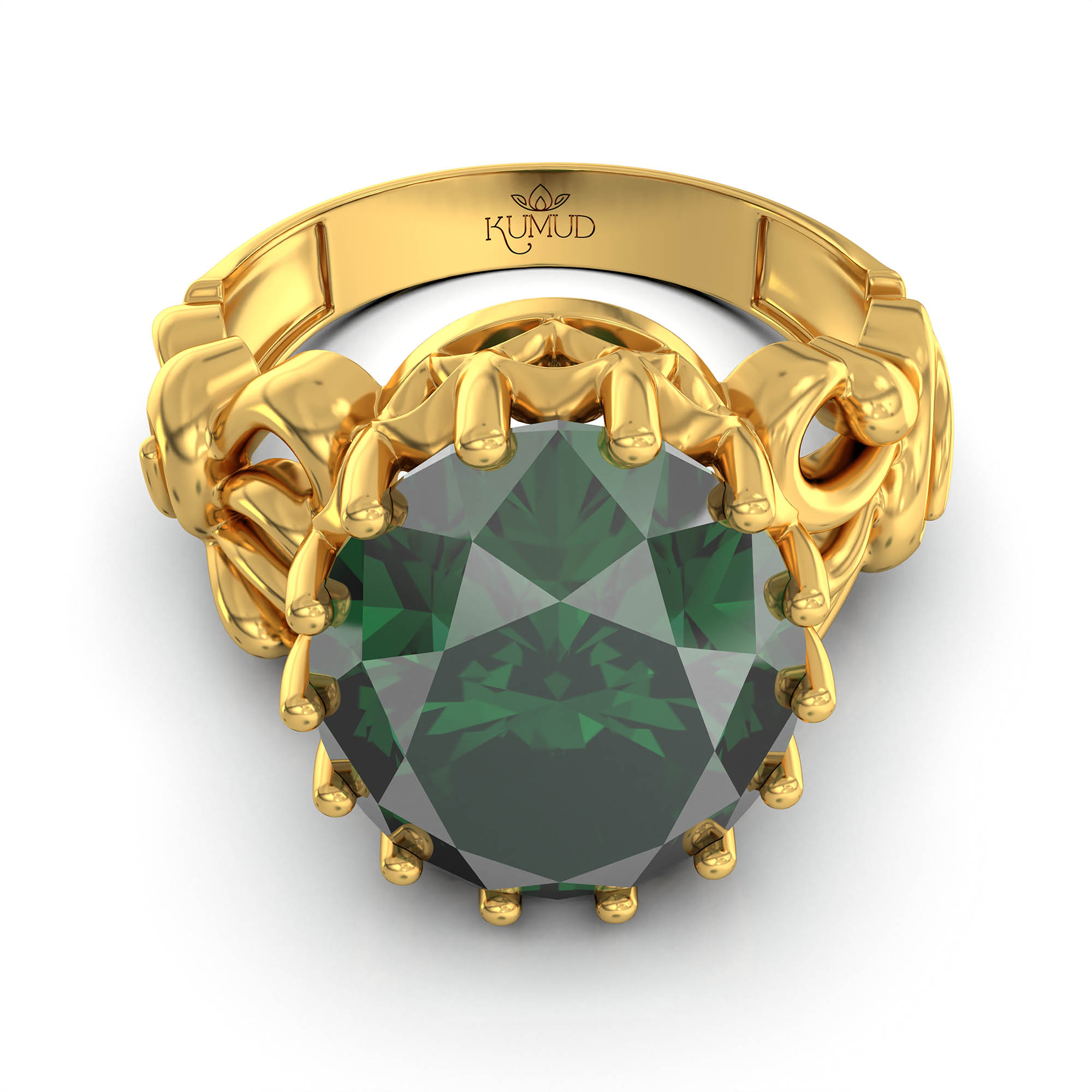 Emerald (Panna) Antique Ring for Women in 22K Yellow Gold – Oval 13x10 mm, Prong Setting, 4 g (Design KA-9) thumbnail