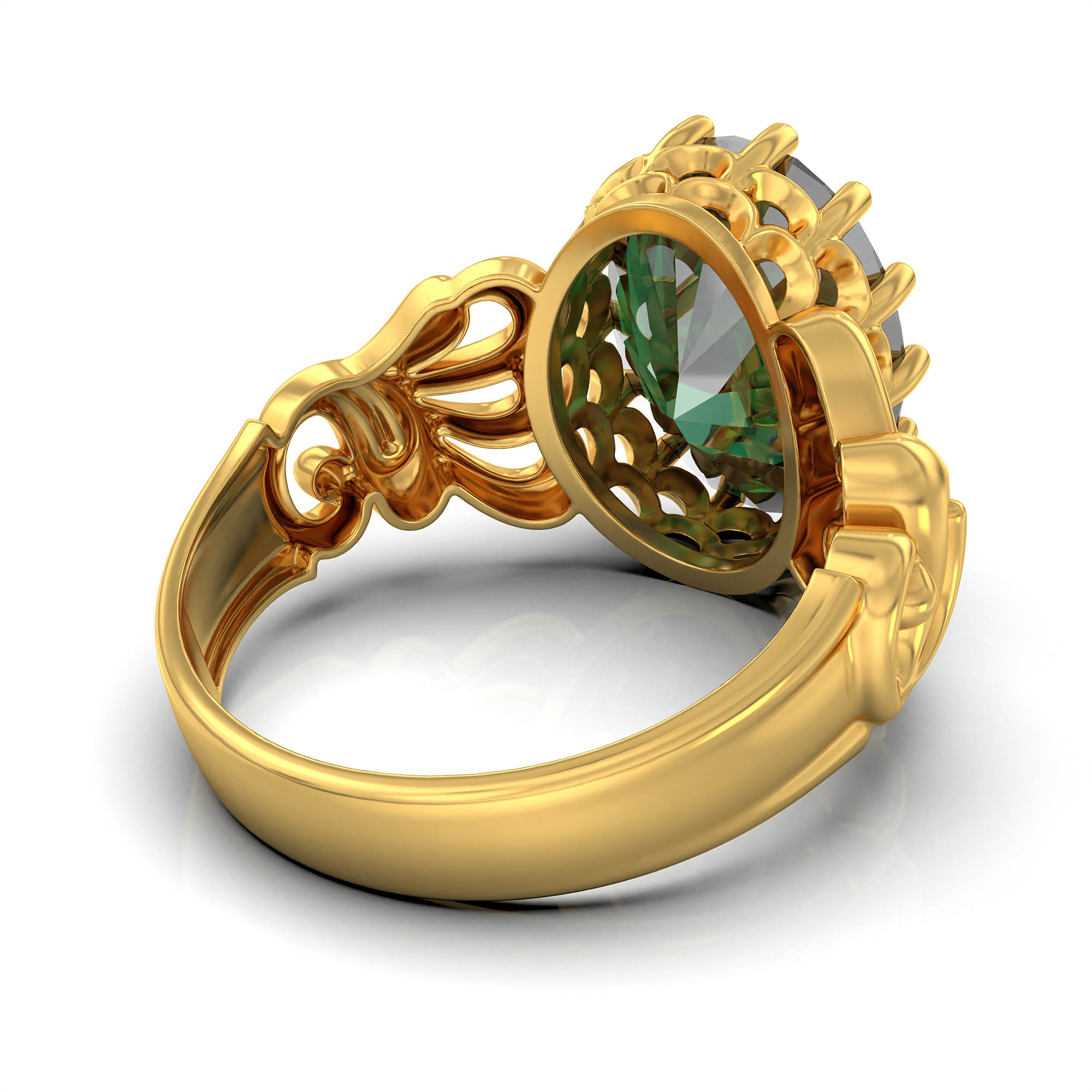 Emerald (Panna) Antique Ring for Women in 22K Yellow Gold – Oval 13x10 mm, Prong Setting, 4 g (Design KA-9) thumbnail