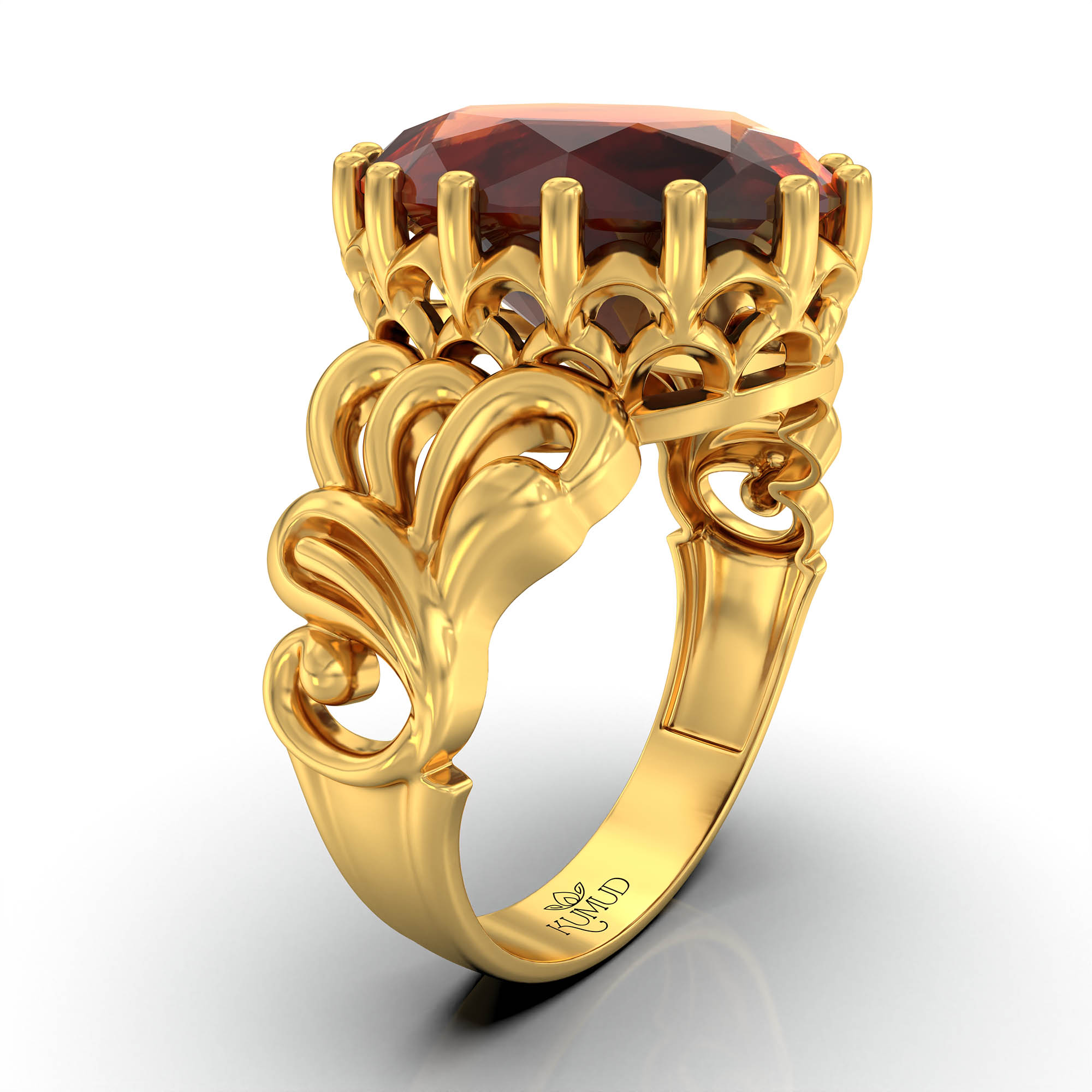 Hessonite (Gomed) Antique Ring for Women in 22K Yellow Gold – Oval 13x10 mm, Prong Setting, 4 g (Design KA-9) thumbnail