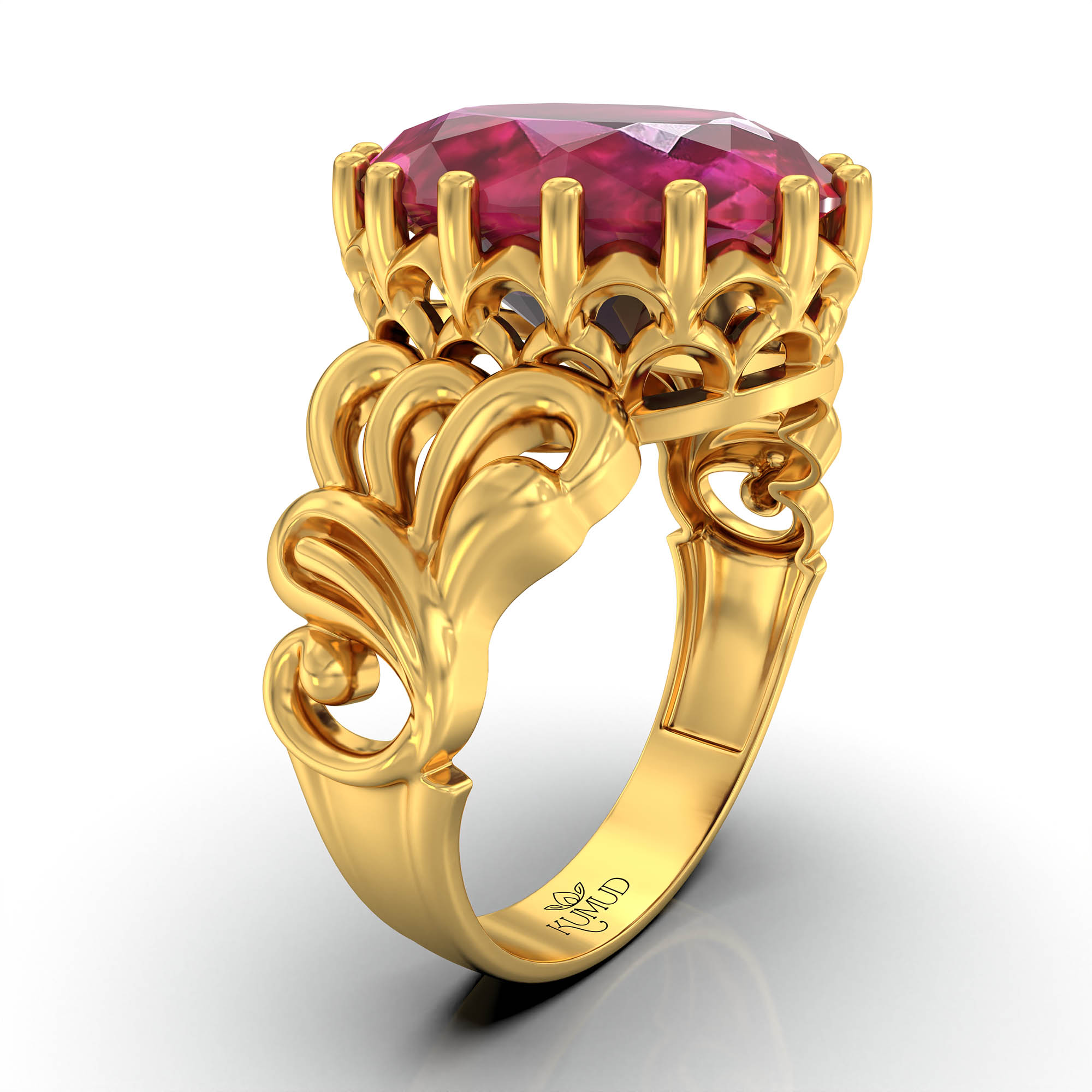 Ruby (Manik) Antique Ring for Women in 22K Yellow Gold – Oval 13x10 mm, Prong Setting, 4 g (Design KA-9) thumbnail