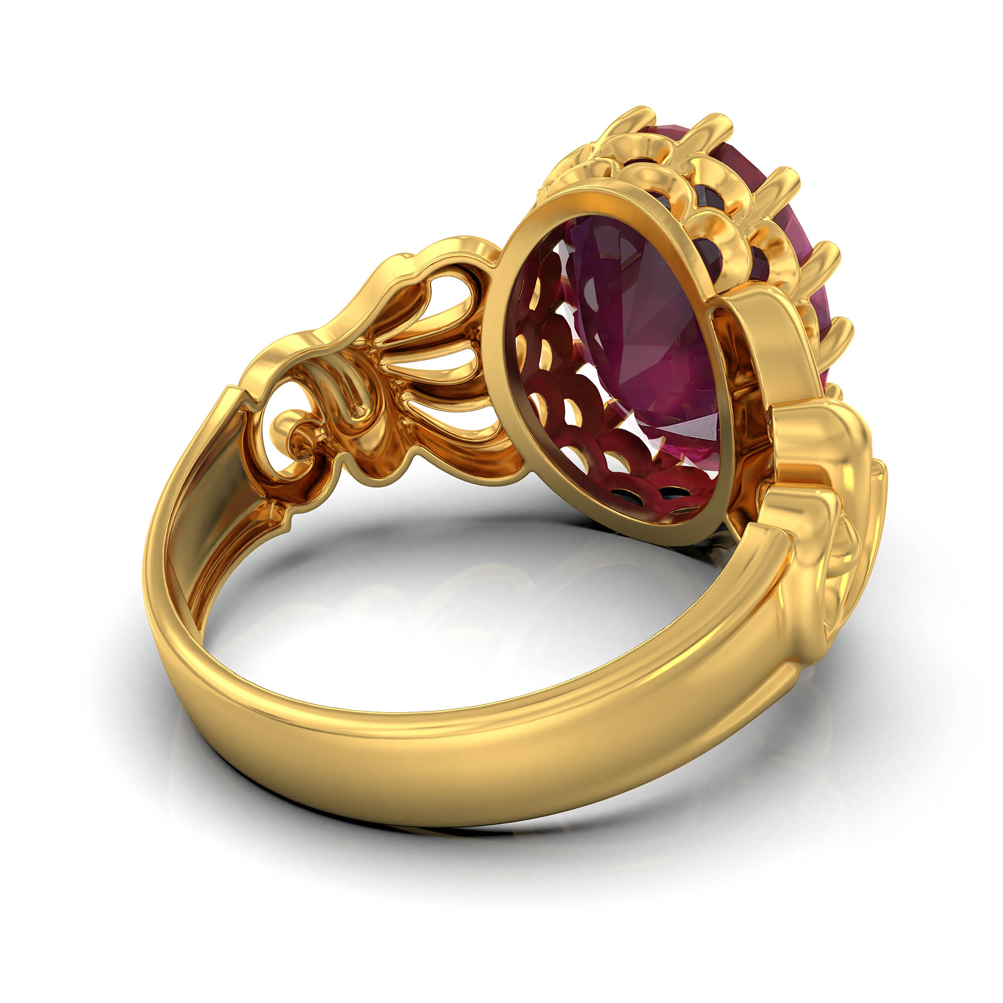 Ruby (Manik) Antique Ring for Women in 22K Yellow Gold – Oval 13x10 mm, Prong Setting, 4 g (Design KA-9) thumbnail
