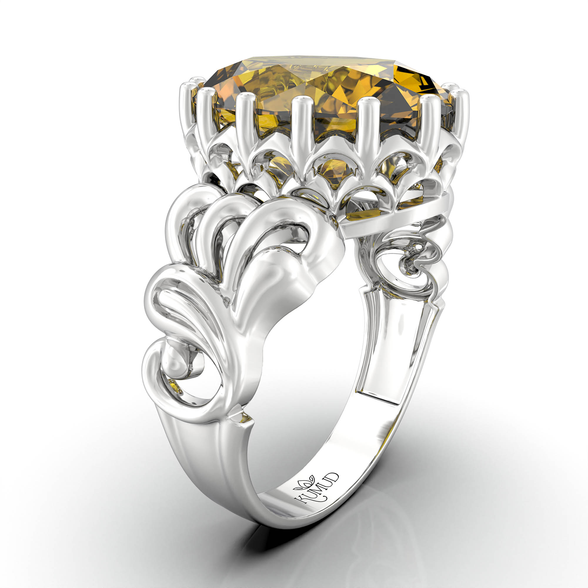 Yellow Sapphire (Pukhraj) Ring for Women in 925 Sterling Silver – Oval 13x10 mm, Prong Setting, 2.4 g (Design KA-9) thumbnail
