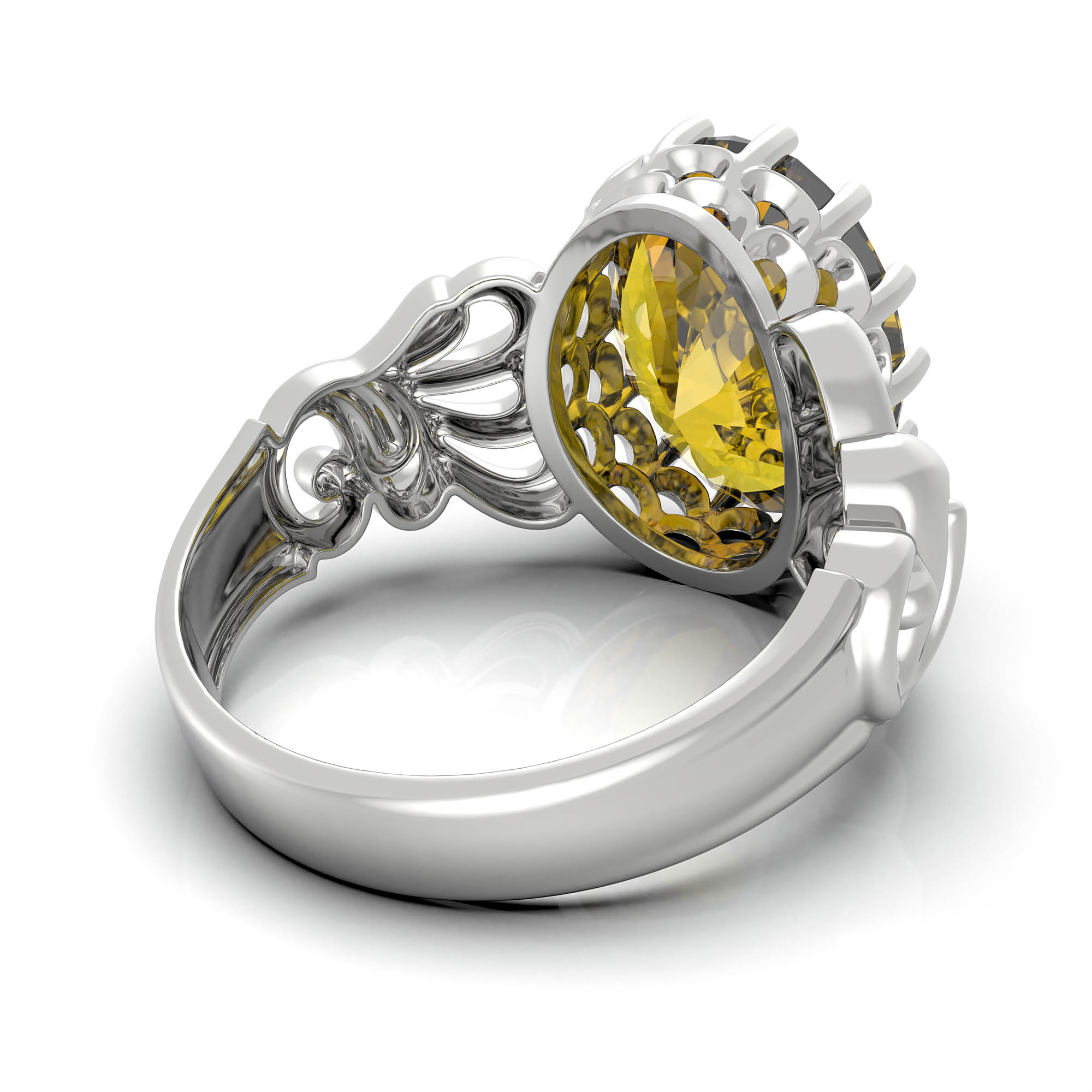 Yellow Sapphire (Pukhraj) Ring for Women in 925 Sterling Silver – Oval 13x10 mm, Prong Setting, 2.4 g (Design KA-9) thumbnail