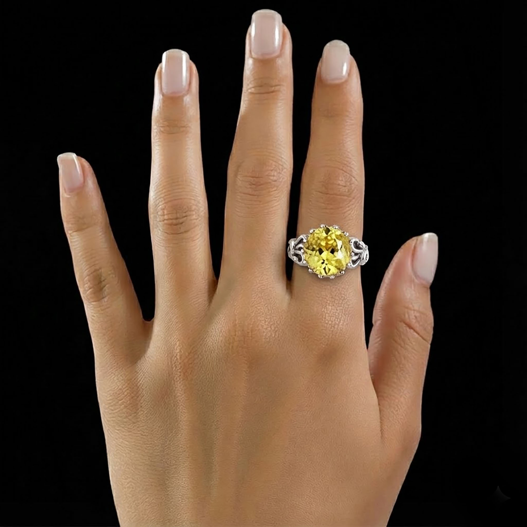 Yellow Sapphire (Pukhraj) Ring for Women in 925 Sterling Silver – Oval 13x10 mm, Prong Setting, 2.4 g (Design KA-9) thumbnail