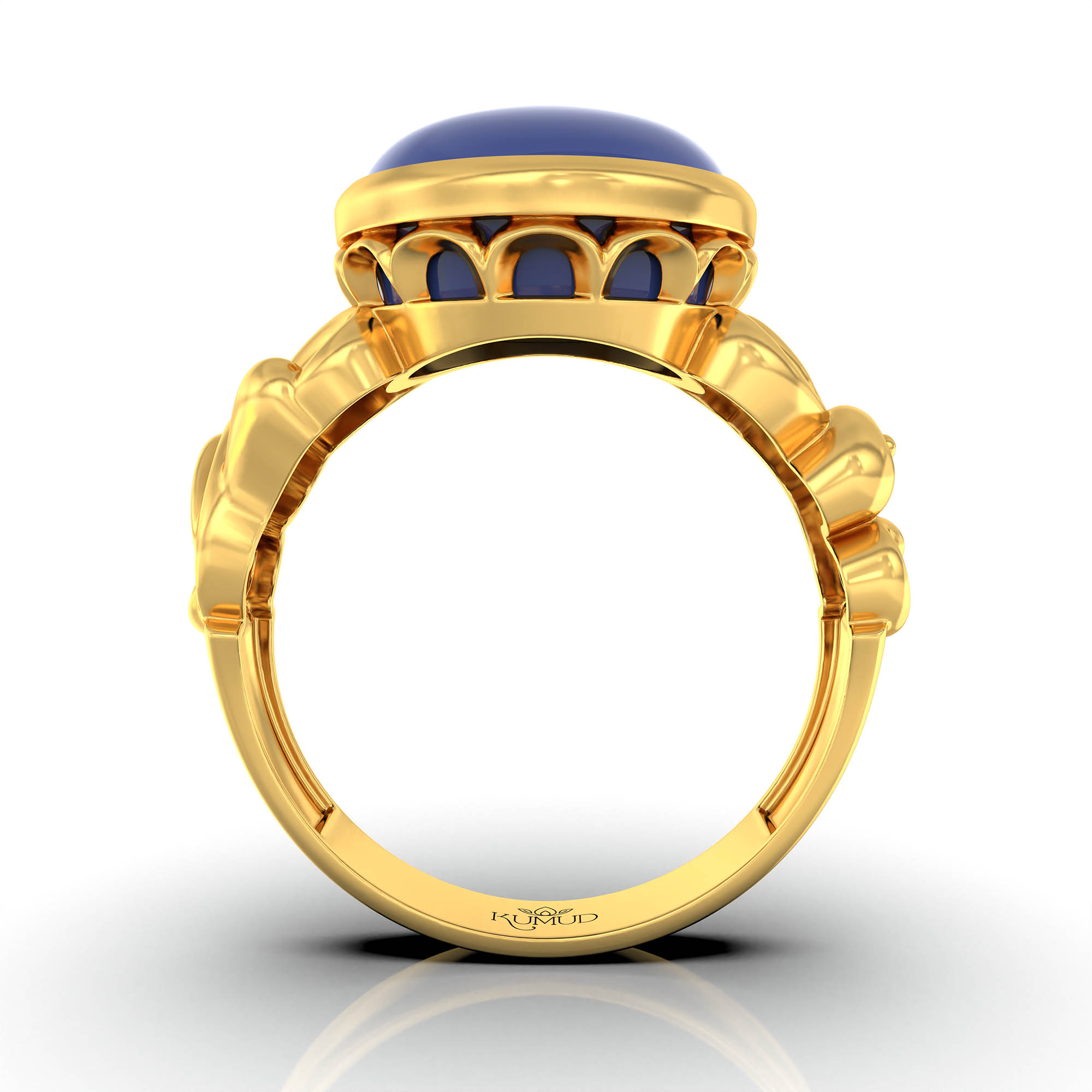Blue Sapphire (Neelam) Antique Ring for Women in 22K Yellow Gold – Oval Cabochon 13x10 mm, Bezel Setting, 4 g (Design KA-9) thumbnail