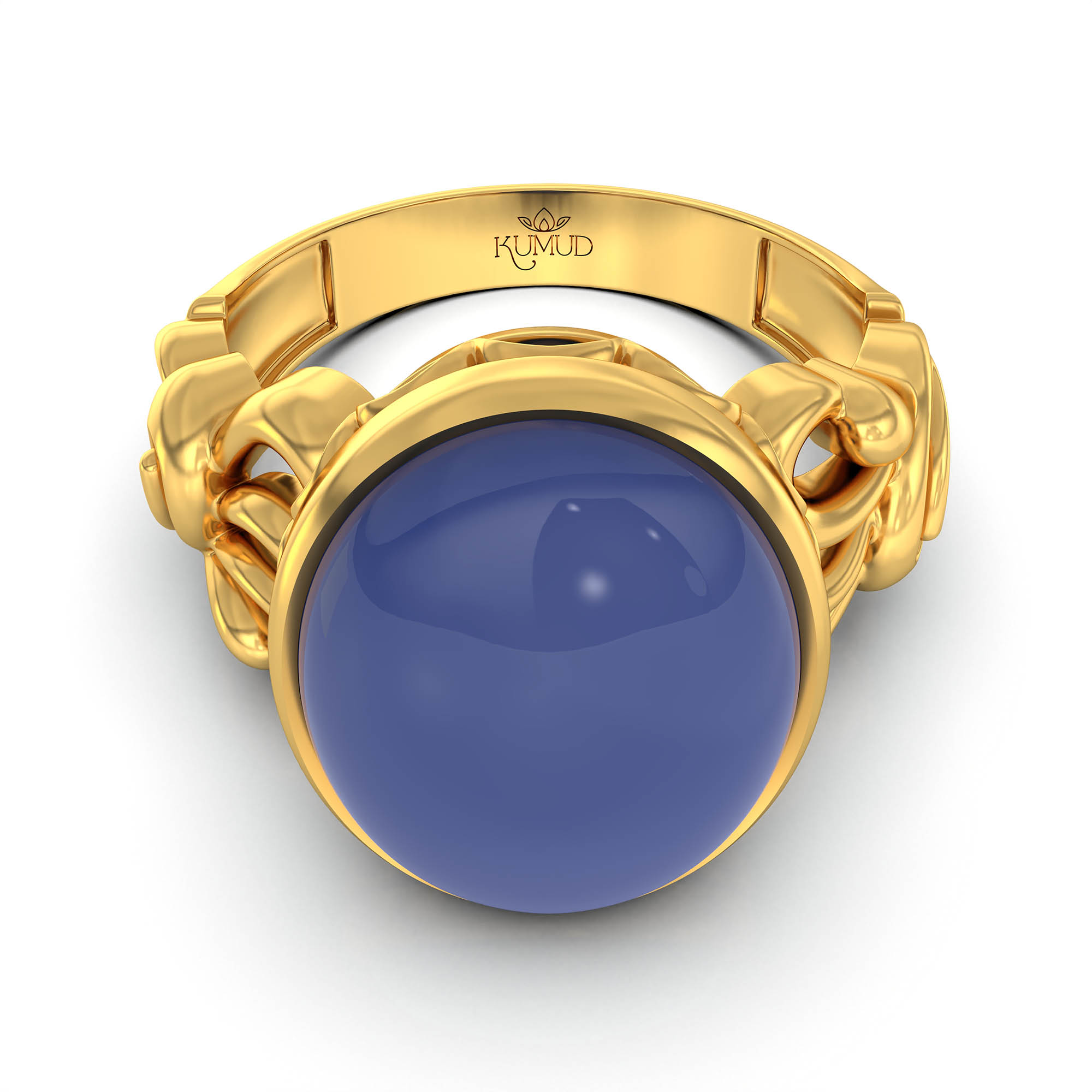 Blue Sapphire (Neelam) Antique Ring for Women in 22K Yellow Gold – Oval Cabochon 13x10 mm, Bezel Setting, 4 g (Design KA-9) thumbnail