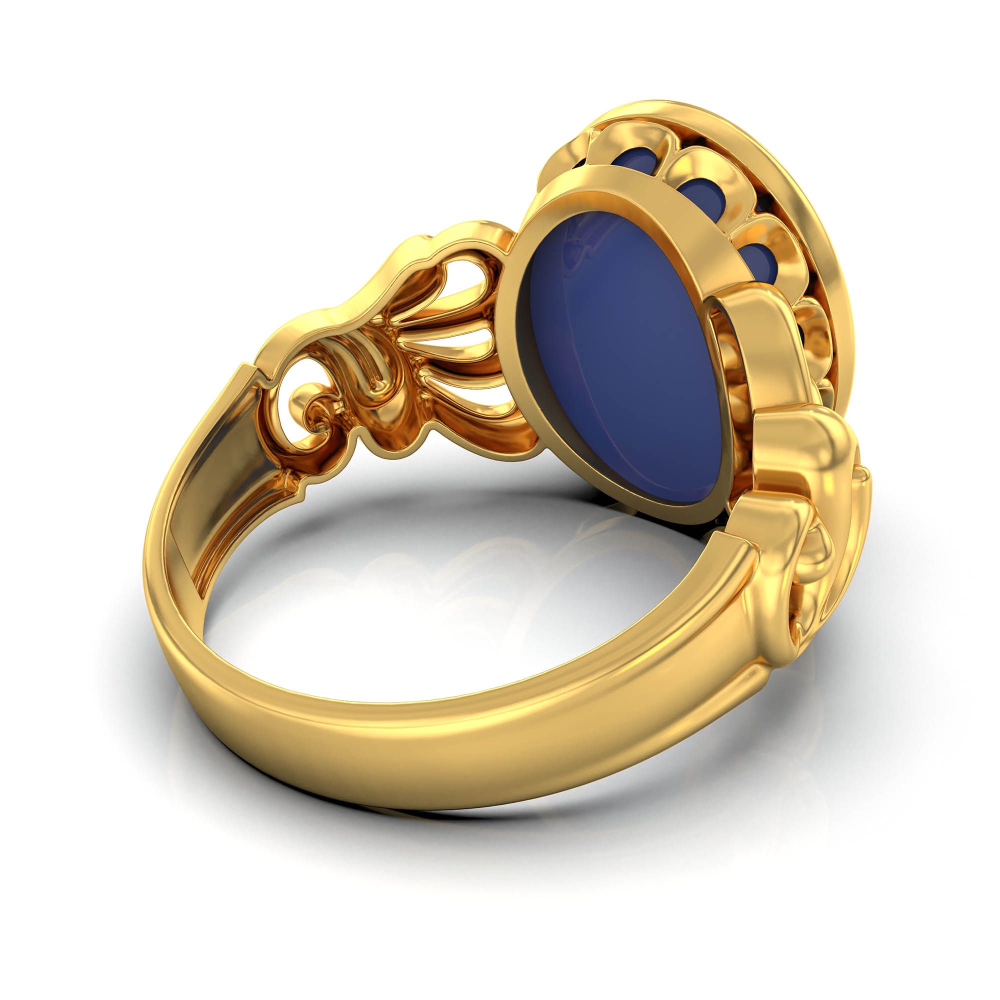 Blue Sapphire (Neelam) Antique Ring for Women in 22K Yellow Gold – Oval Cabochon 13x10 mm, Bezel Setting, 4 g (Design KA-9) thumbnail
