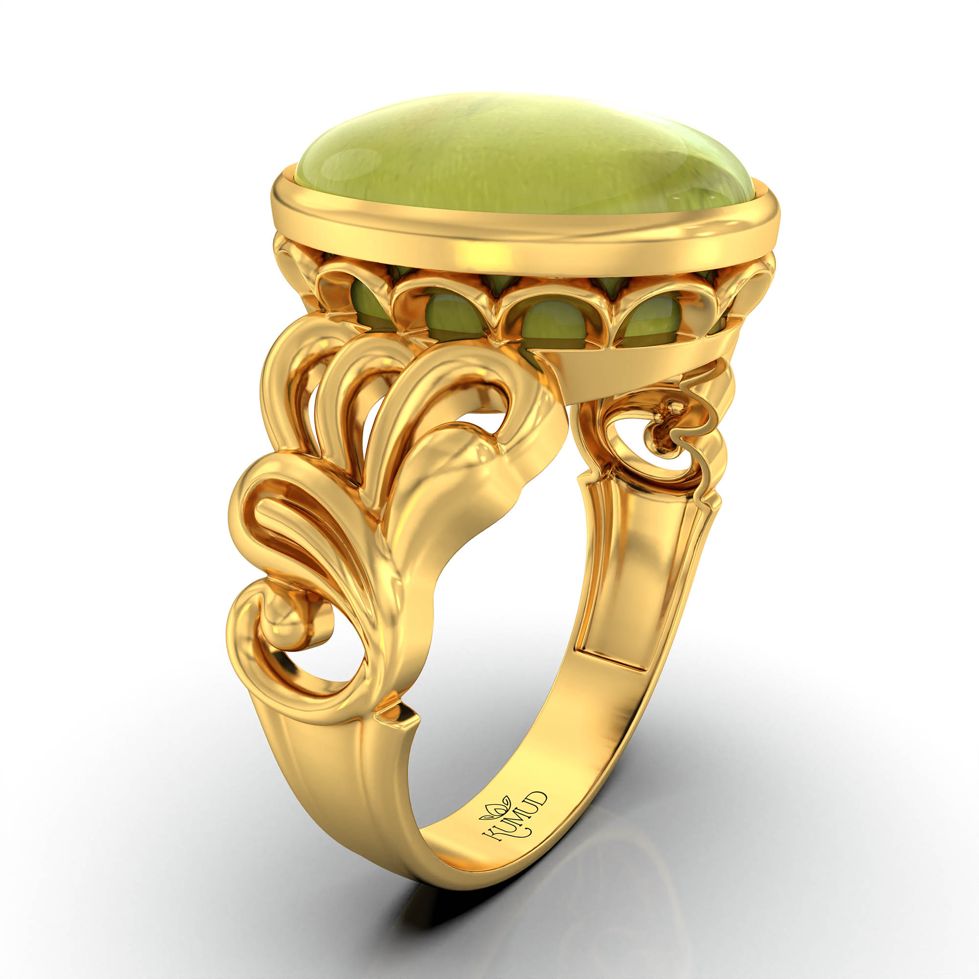 Cat's Eye (Lehsunia) Antique Ring for Women in 22K Yellow Gold – Oval Cabochon 13x10 mm, Bezel Setting, 4 g (Design KA-9) thumbnail