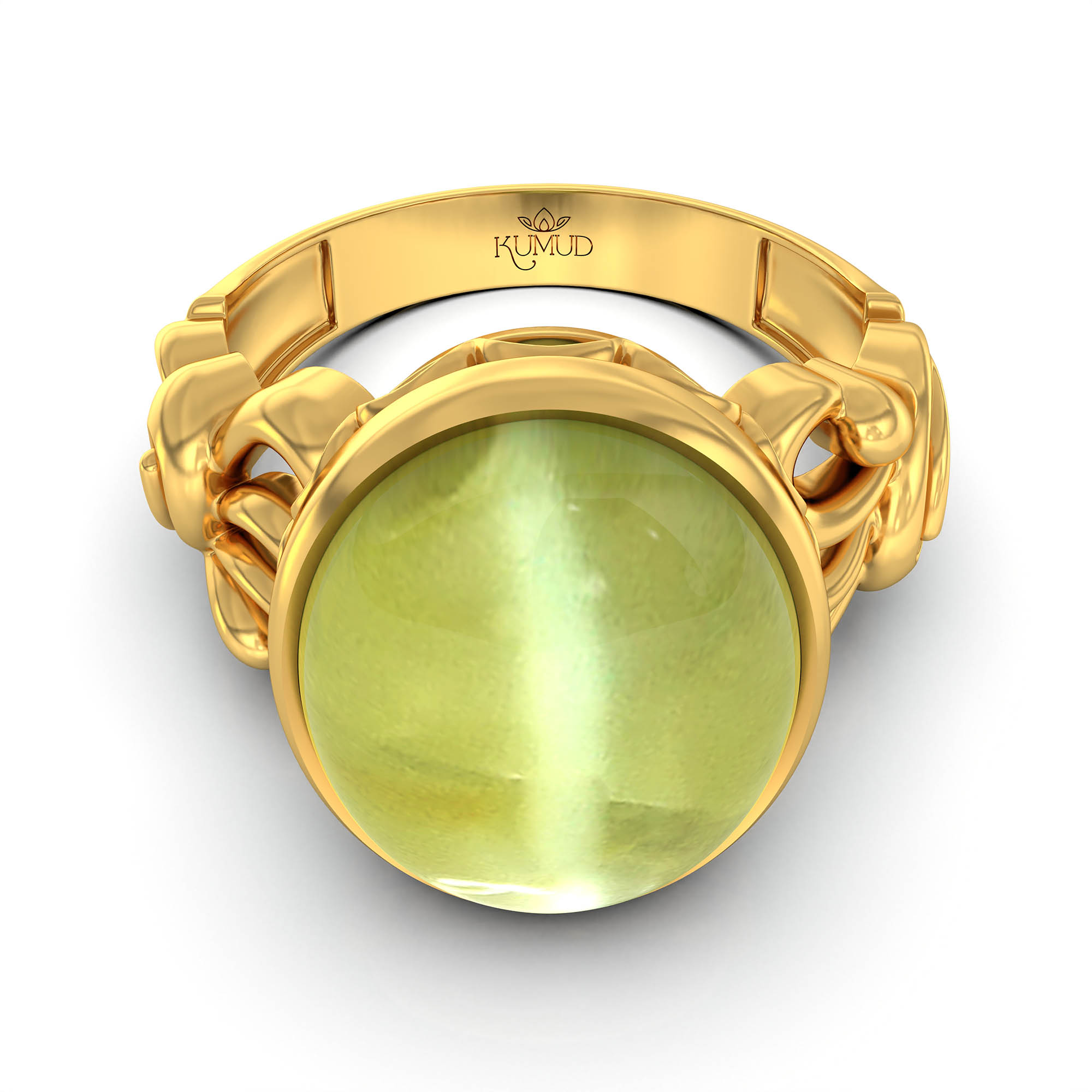Cat's Eye (Lehsunia) Antique Ring for Women in 22K Yellow Gold – Oval Cabochon 13x10 mm, Bezel Setting, 4 g (Design KA-9) thumbnail