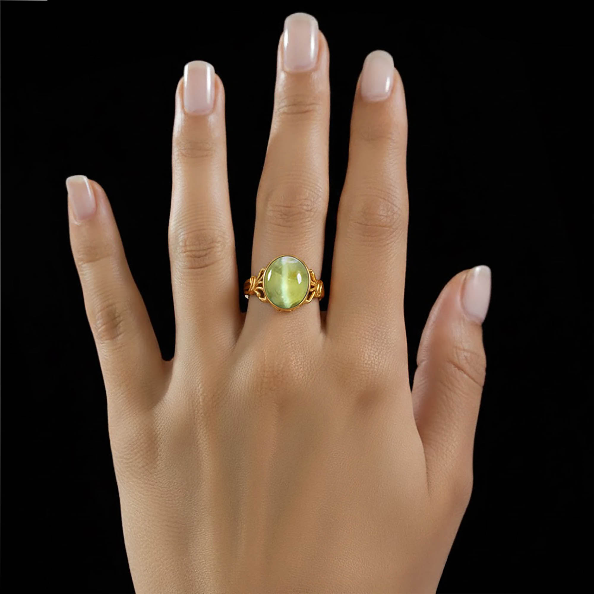 Cat's Eye (Lehsunia) Antique Ring for Women in 22K Yellow Gold – Oval Cabochon 13x10 mm, Bezel Setting, 4 g (Design KA-9) thumbnail