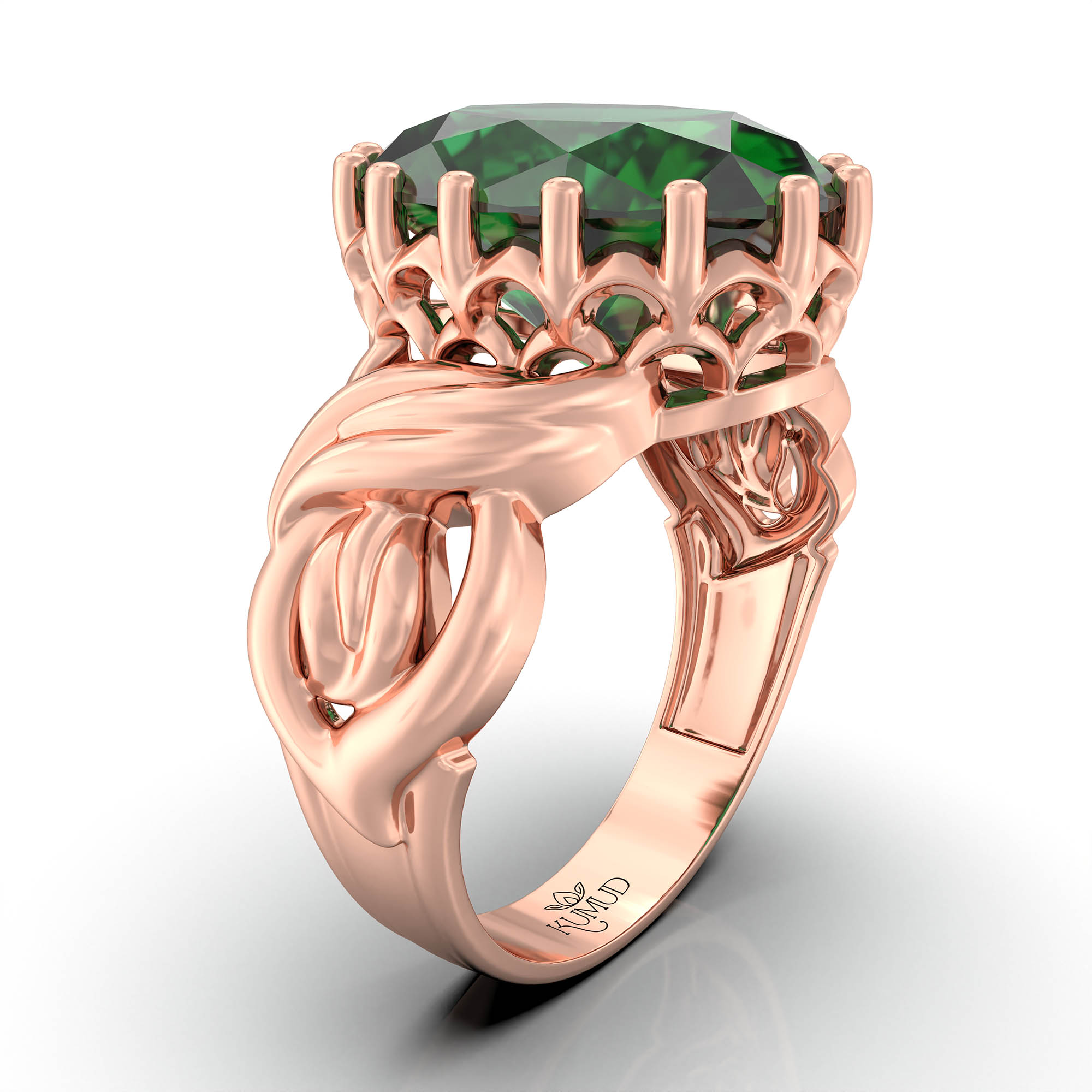 Emerald (Panna) Antique Ring for Women in 18K Rose Gold – Oval 13x10 mm, Prong Setting, 4 g (Design KA-10) thumbnail