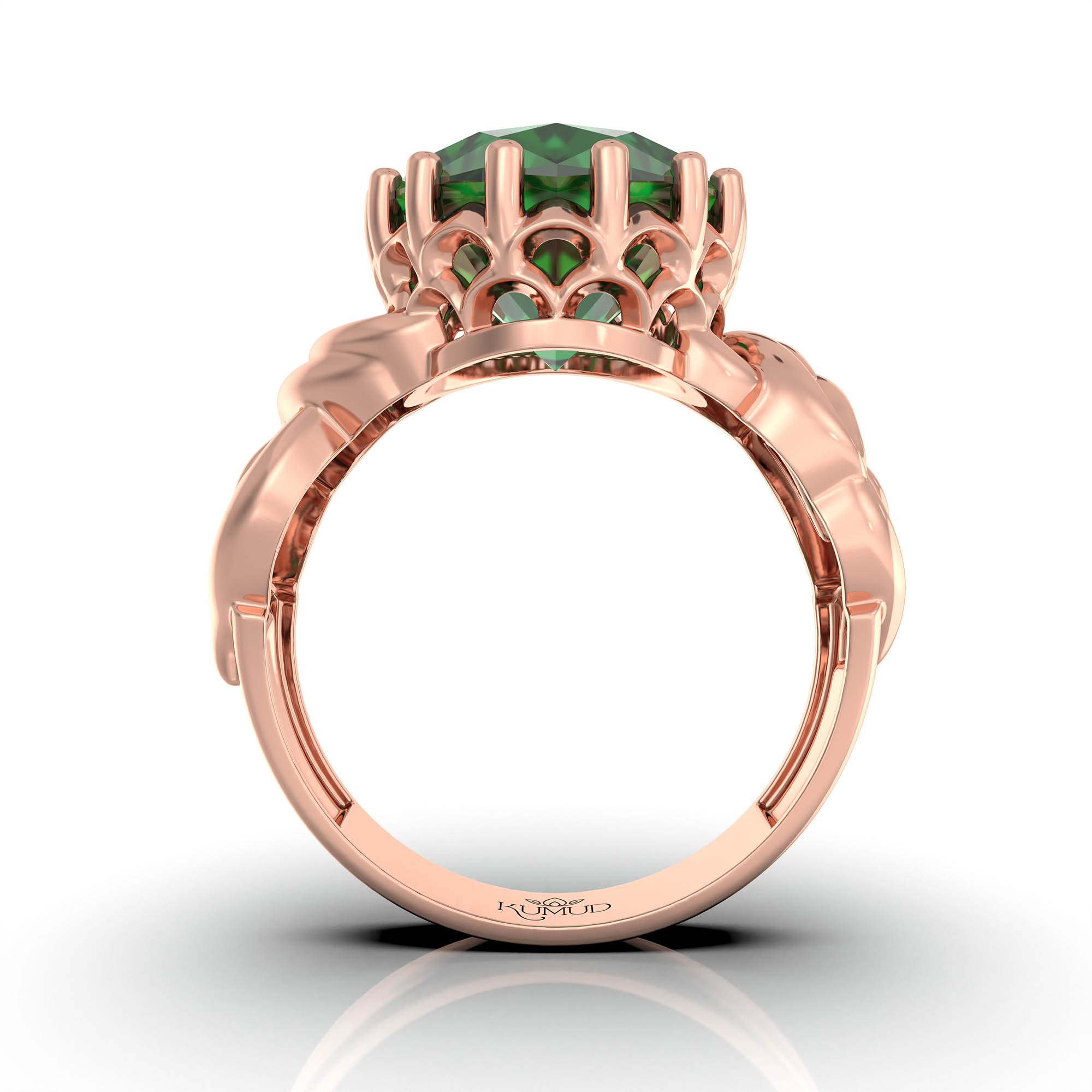 Emerald (Panna) Antique Ring for Women in 18K Rose Gold – Oval 13x10 mm, Prong Setting, 4 g (Design KA-10) thumbnail