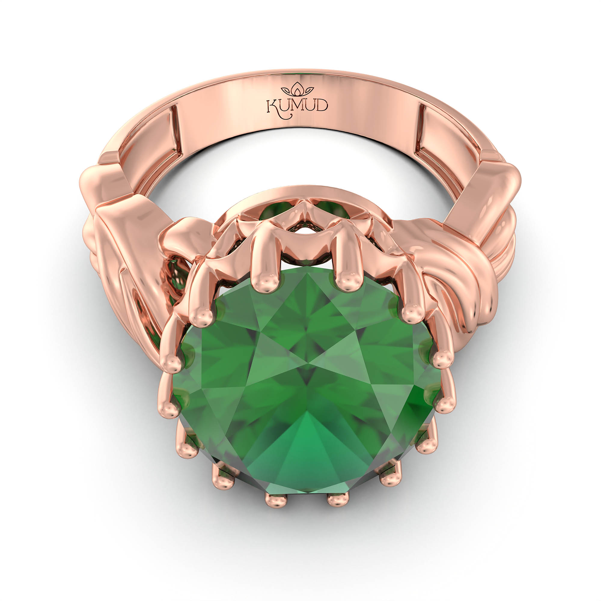 Emerald (Panna) Antique Ring for Women in 18K Rose Gold – Oval 13x10 mm, Prong Setting, 4 g (Design KA-10) thumbnail
