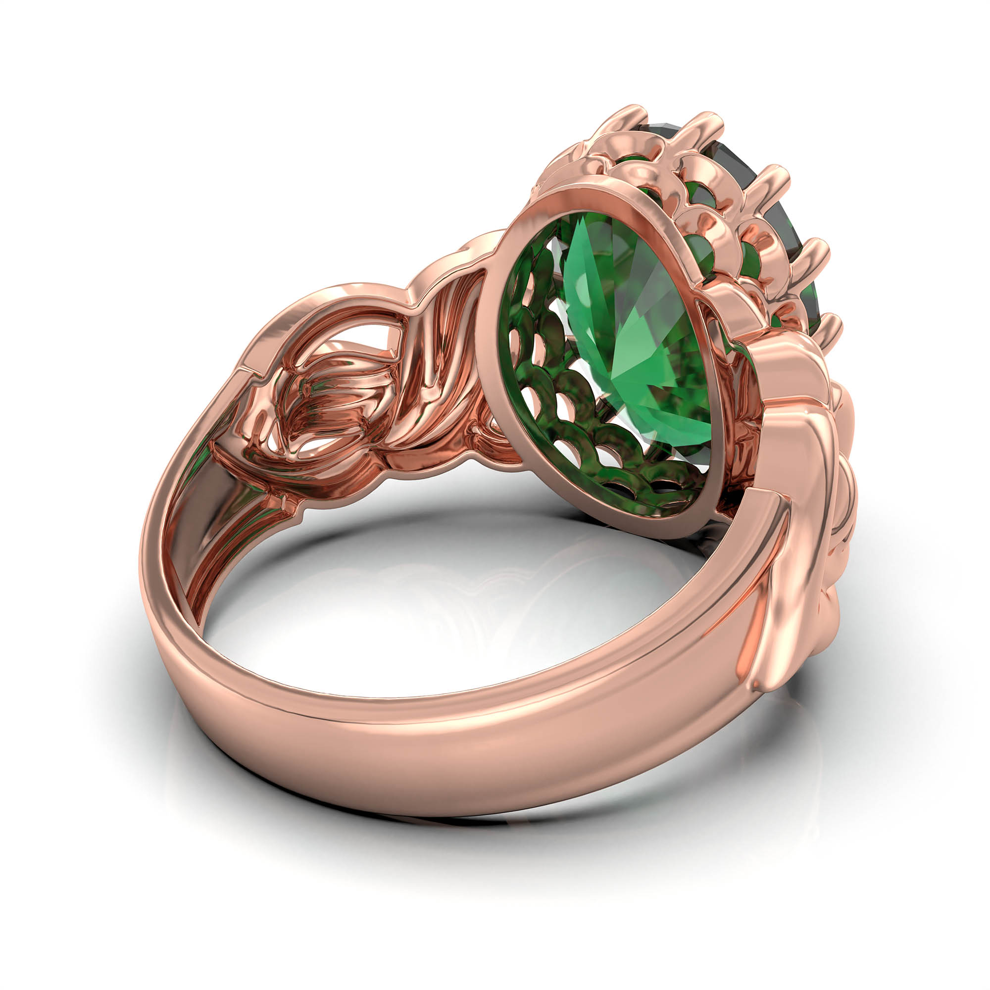 Emerald (Panna) Antique Ring for Women in 18K Rose Gold – Oval 13x10 mm, Prong Setting, 4 g (Design KA-10) thumbnail