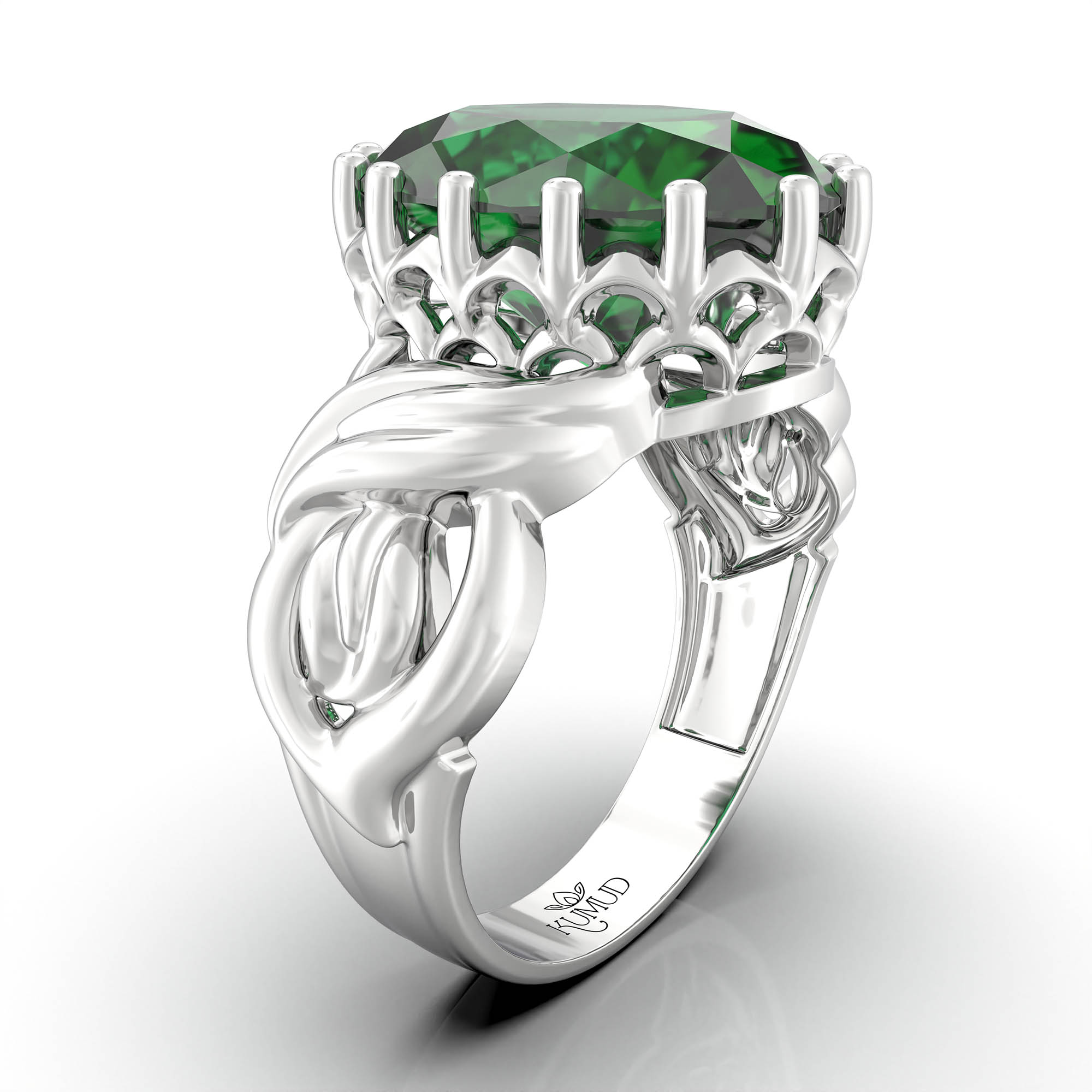 Emerald (Panna) Ring for Women in 925 Sterling Silver – Oval 13x10 mm, Prong Setting, 2.4 g (Design KA-10) thumbnail
