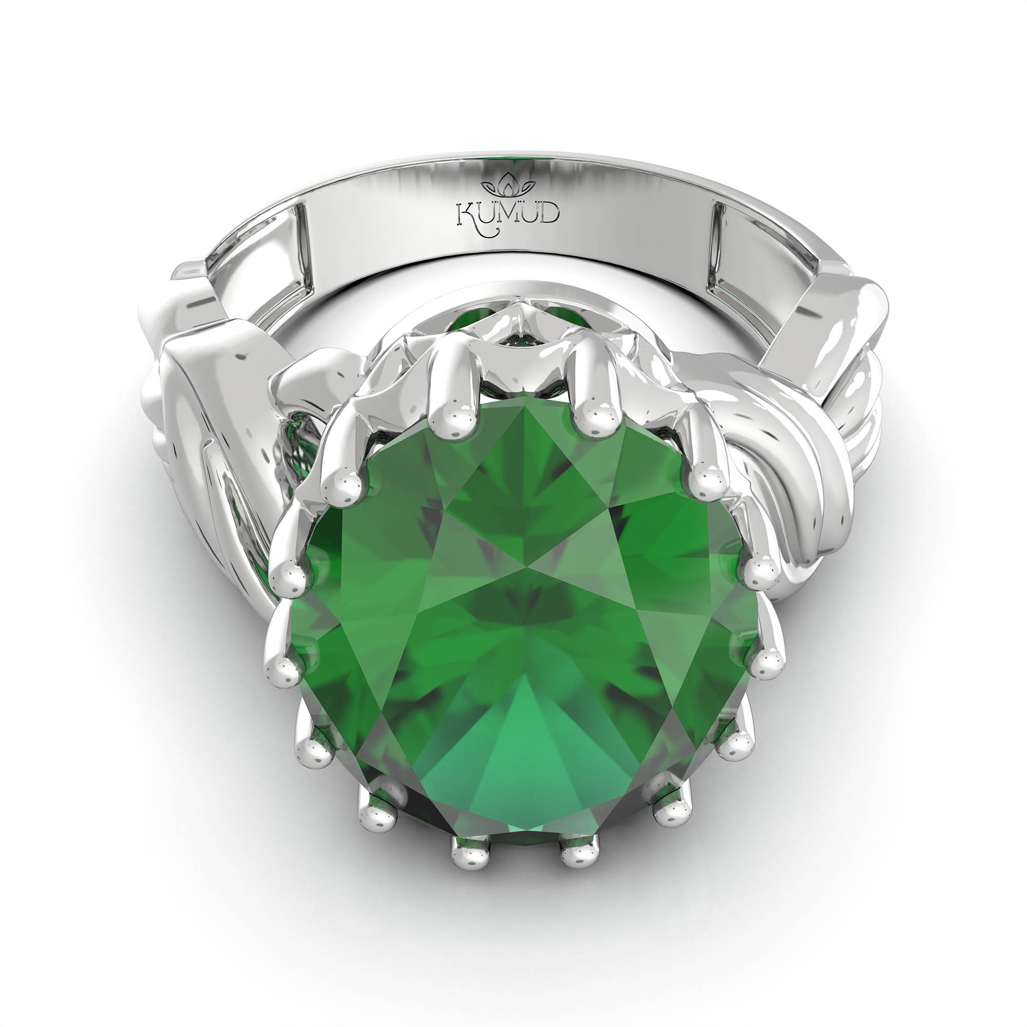 Emerald (Panna) Ring for Women in 925 Sterling Silver – Oval 13x10 mm, Prong Setting, 2.4 g (Design KA-10) thumbnail