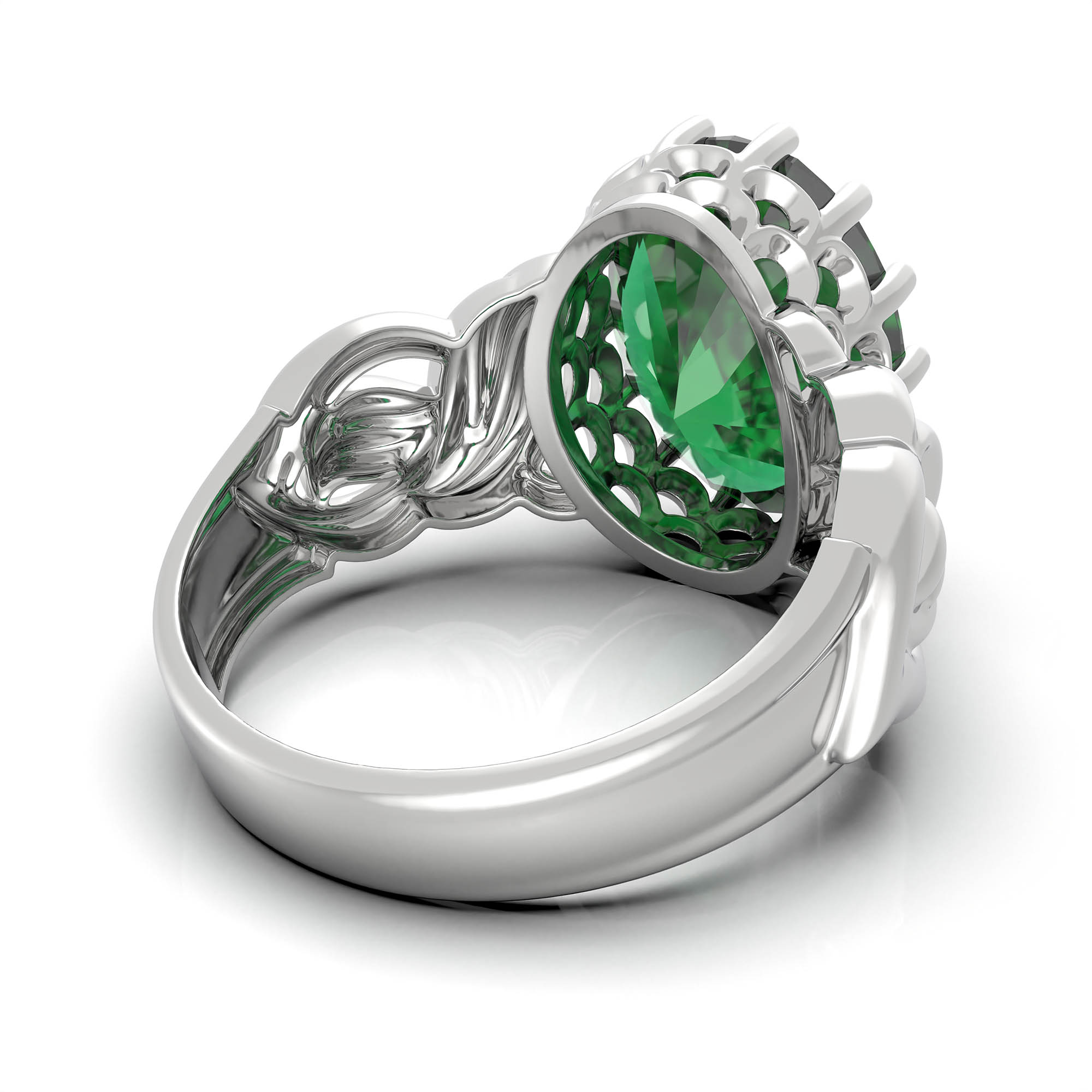 Emerald (Panna) Ring for Women in 925 Sterling Silver – Oval 13x10 mm, Prong Setting, 2.4 g (Design KA-10) thumbnail