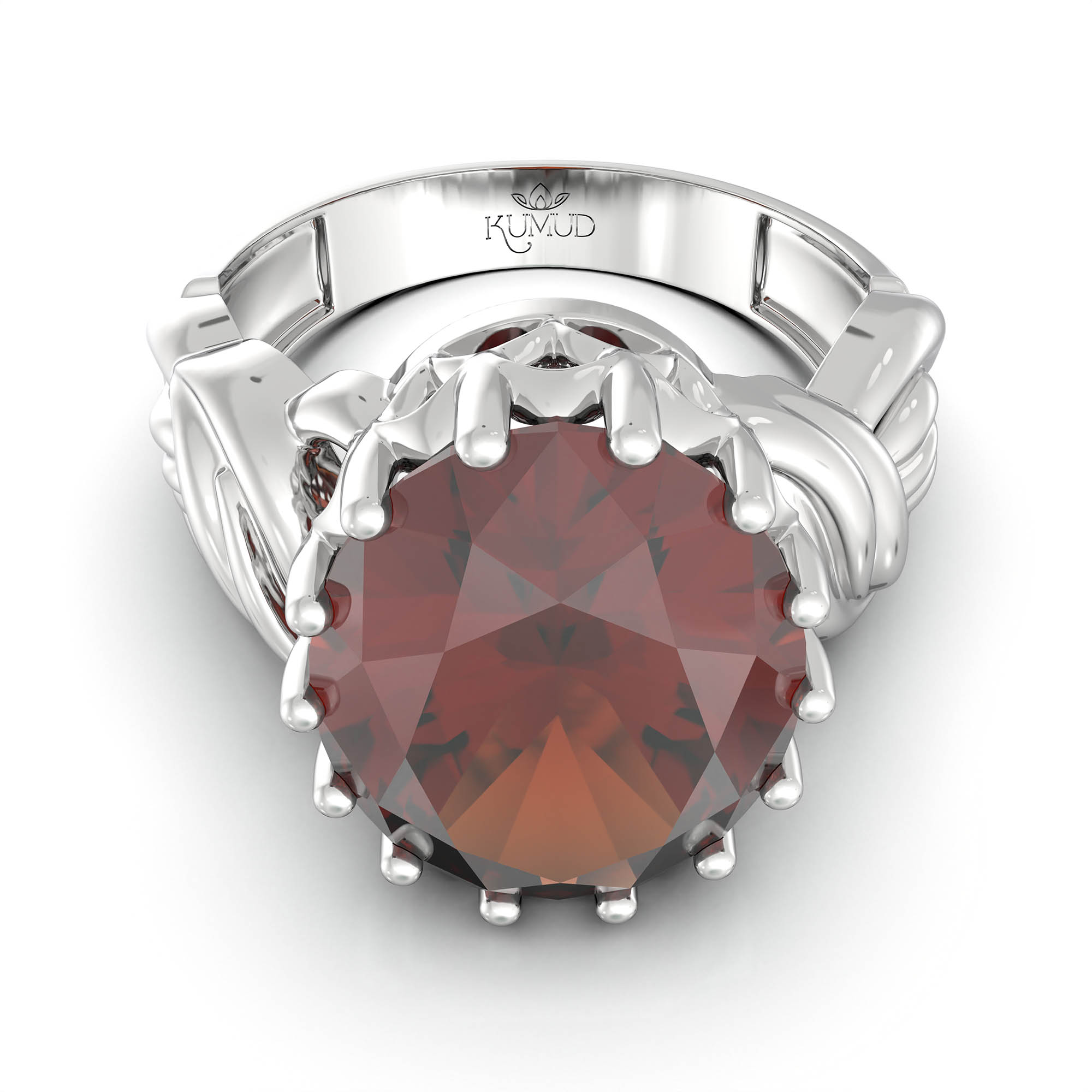Hessonite (Gomed) Ring for Women in 925 Sterling Silver – Oval 13x10 mm, Prong Setting, 2.4 g (Design KA-10) thumbnail