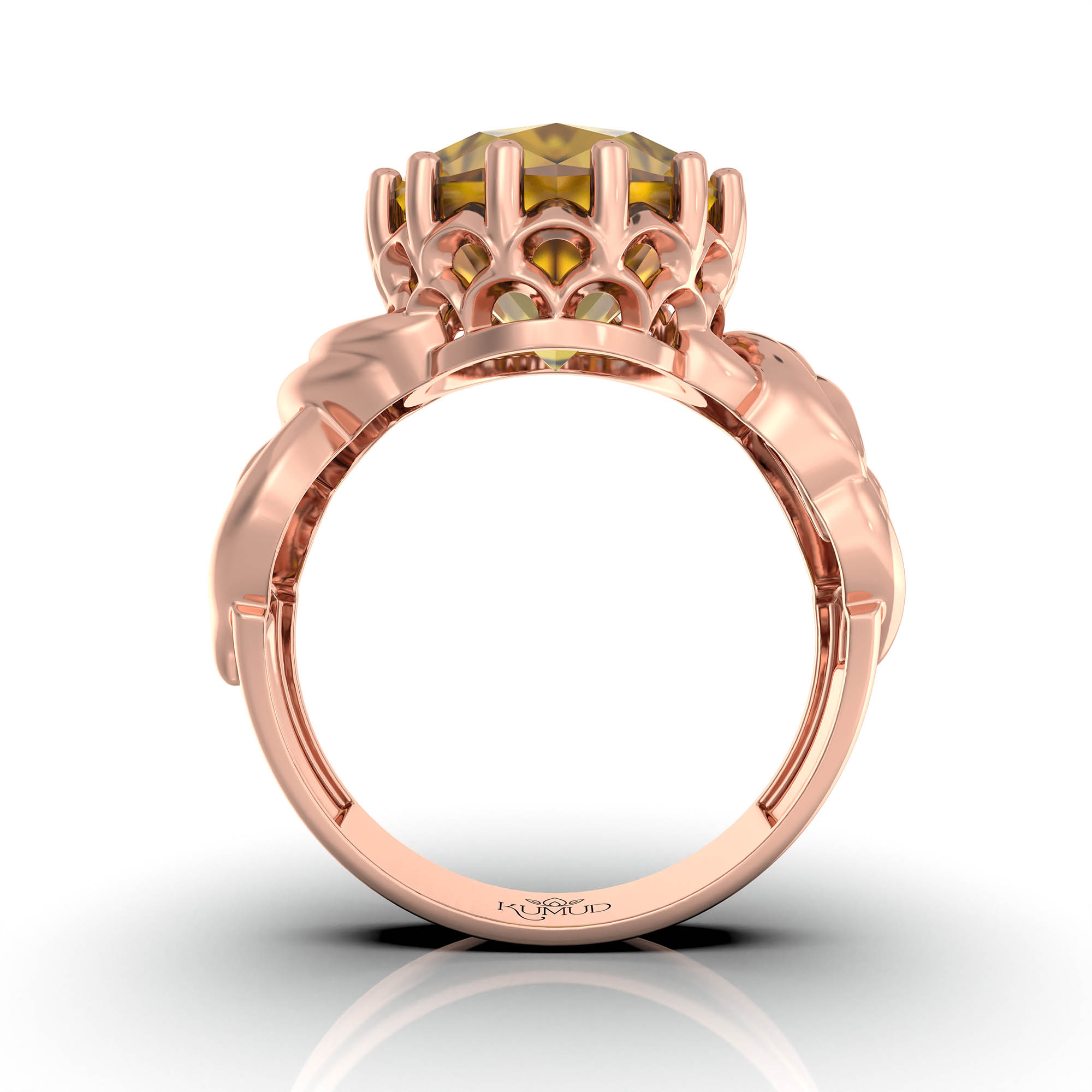 Yellow Sapphire (Pukhraj) Antique Ring for Women in 18K Rose Gold – Oval 13x10 mm, Prong Setting, 4 g (Design KA-10) thumbnail